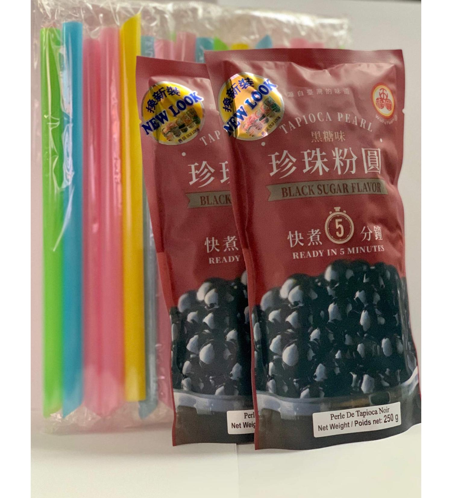 BOBA Black Tapioca Pearl Bubble Tea 2 Pack + 50 BOBA Straws - 8.8 OZ - Variety Color - Buy Online on GoSupps.com