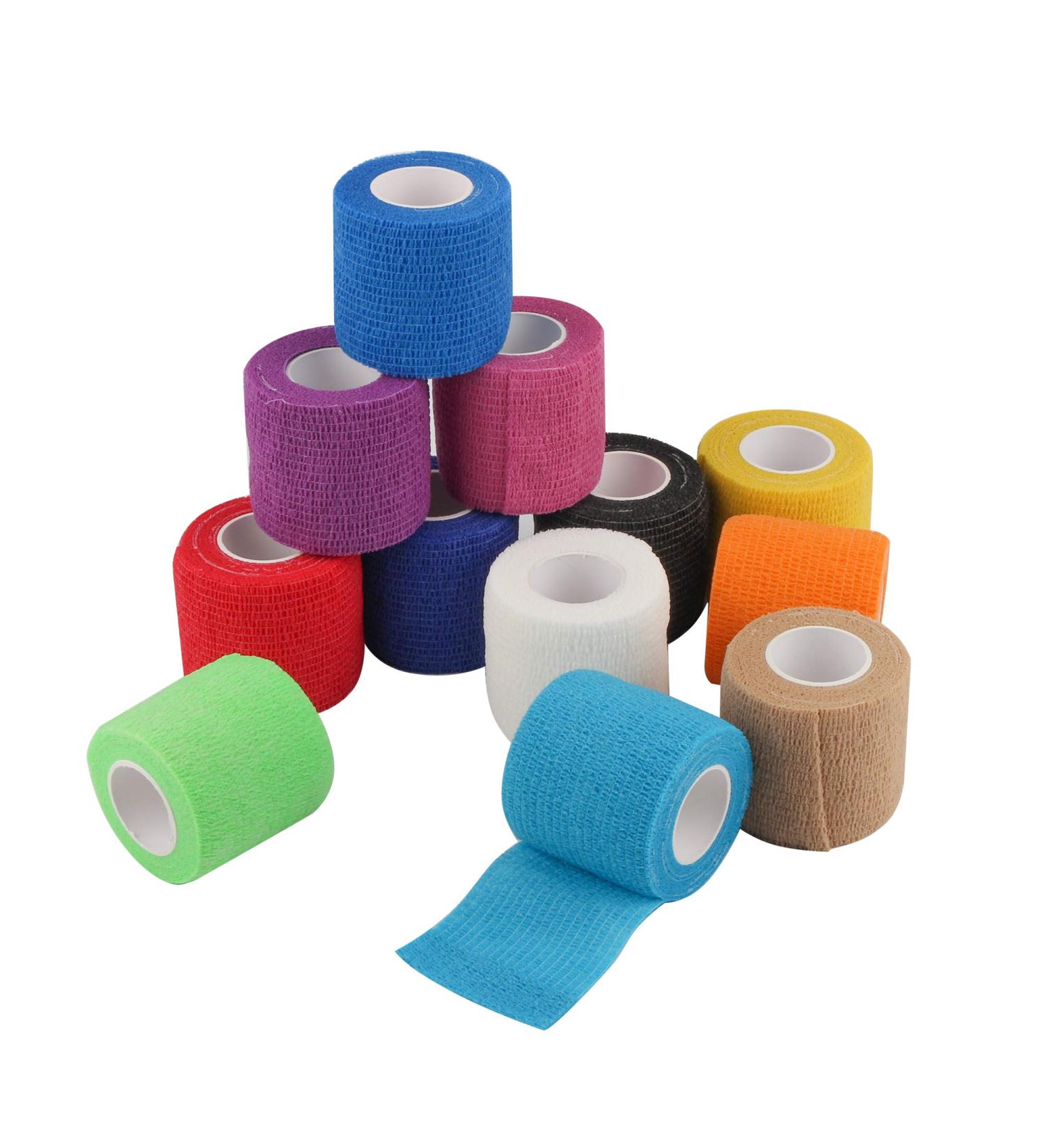 Mooerca 12 Pack Self Adherent Cohesive Wrap Bandages 2 x 5 Yards - Rainbow | Elastic Self Adhesive Tape for Sports Injuries - Wrist, Ankle & First Aid - Buy Online on GoSupps.com