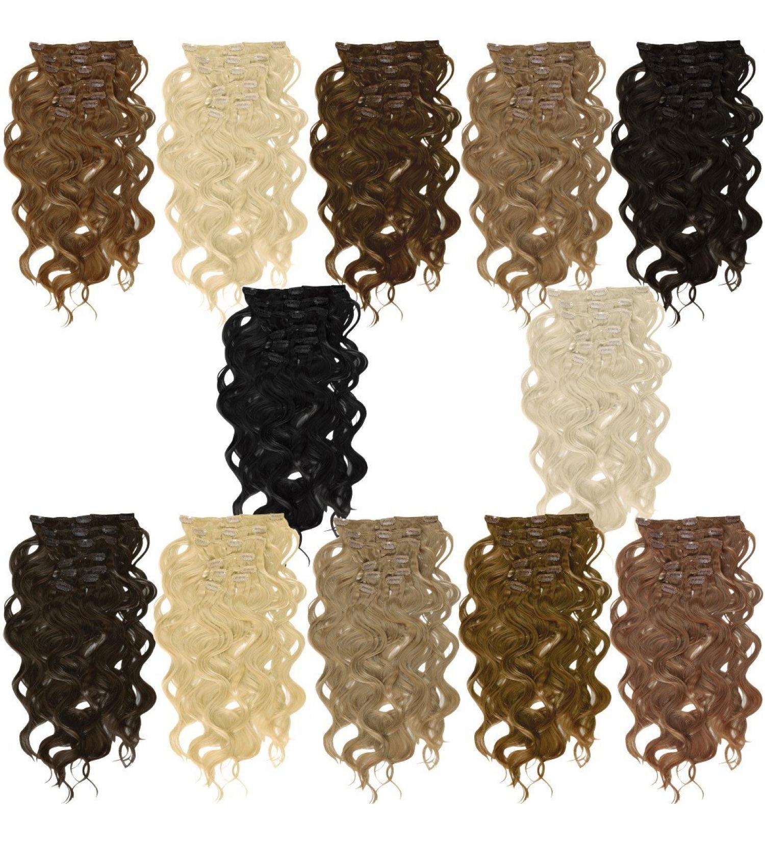 Clip In Extensions 55 cm wavy - Hair extension 7 hair pieces complete set - Color golden brown