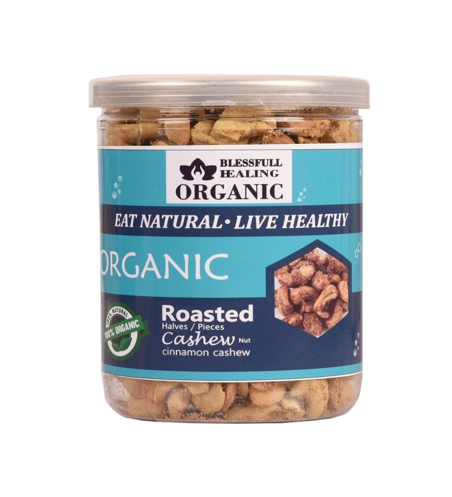 Blessfull Healing Organic Natural Vegan Cinnamon Roasted Halves/Pieces Cashew Nuts Crunchy Kaju 300 Gram - Buy Online on GoSupps.com