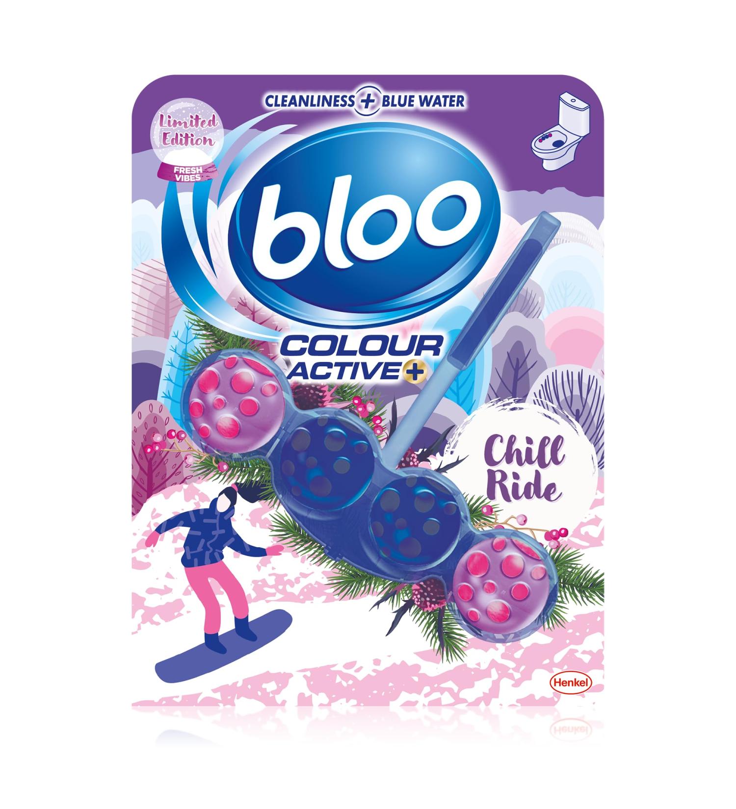 Bloo Limited Edition Chill Ride Blue Coloured Water with Anti-Limescale Cleaning Foam Dirt Protection and Extra Freshness 1 x Toilet Block
