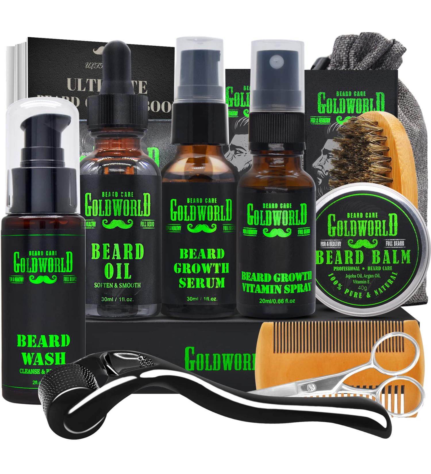 GoldWorld Beard Care Kit | Ultimate Beard Grooming Kit with Wash Oil Serum Balm & Accessories - Perfect Valentine's Day Gifts for Men Dads & Him - Buy Online on GoSupps.com