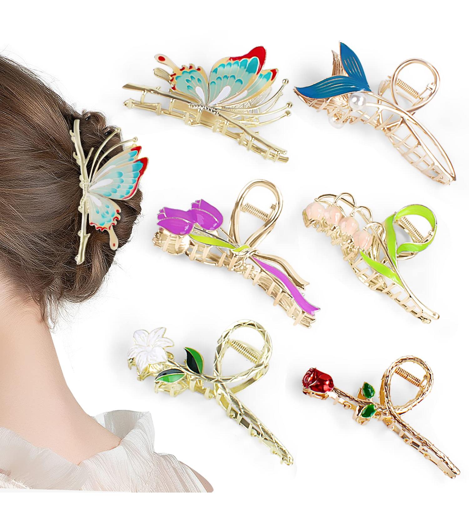 6 Pcs Flower Metal Hair Claw Clips - Cute Butterfly Design - Non-Slip Strong Hold - Fashion Hair Accessories for Women - Buy Online on GoSupps.com