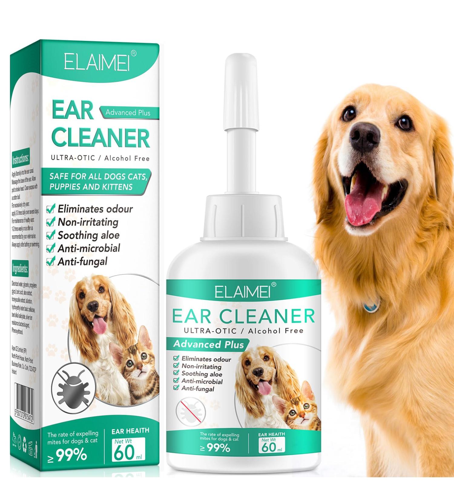 AIKUWWOIRQIA Dog Ear Cleaner 60ml - Antibacterial Drops for Infections, Yeast, and Irritation in Dogs and Cats - Buy Online on GoSupps.com