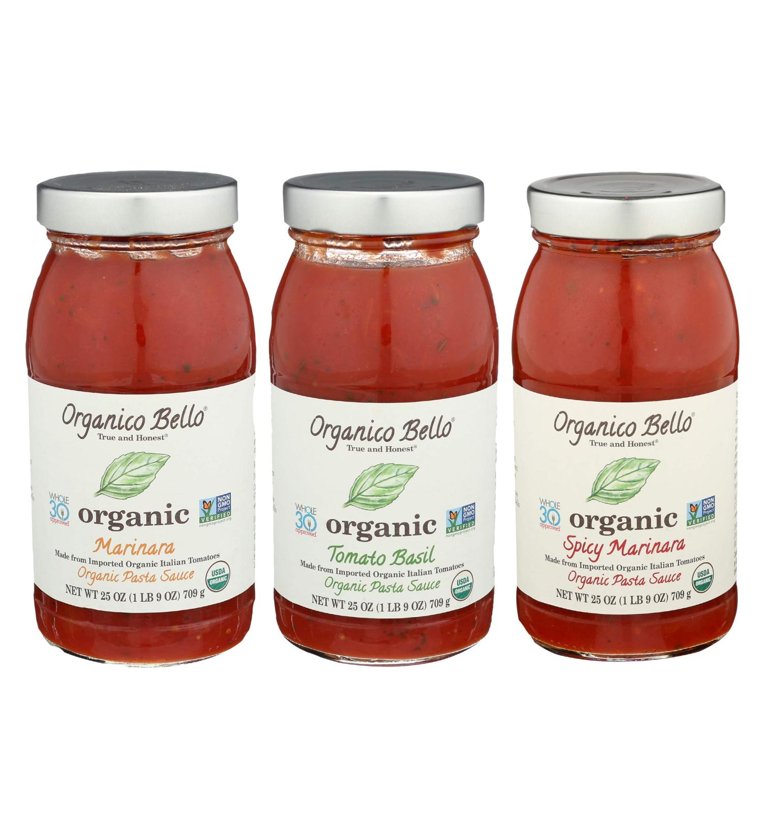 Organico Bello Pasta Sauce Variety Pack - 25oz (Pack of 3) - 1.56lb - Organic Tomato Sauces - Buy Online on GoSupps.com