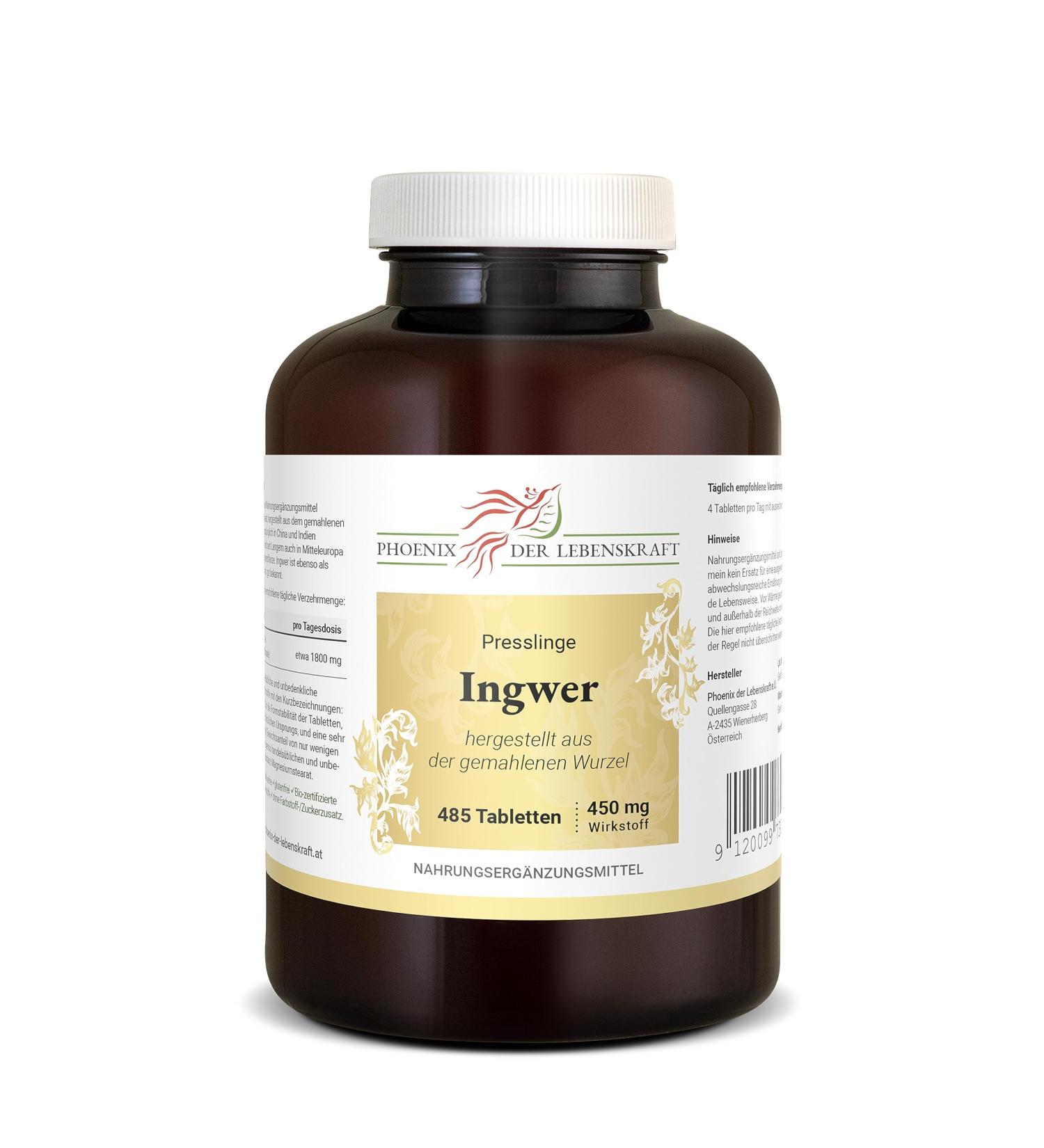 Premium Ginger Tablets 450mg | 485 Vegan Tablets | Zingiber Officinale | Additive-Free | Quality from Austria | International Shipping - Buy Online on GoSupps.com