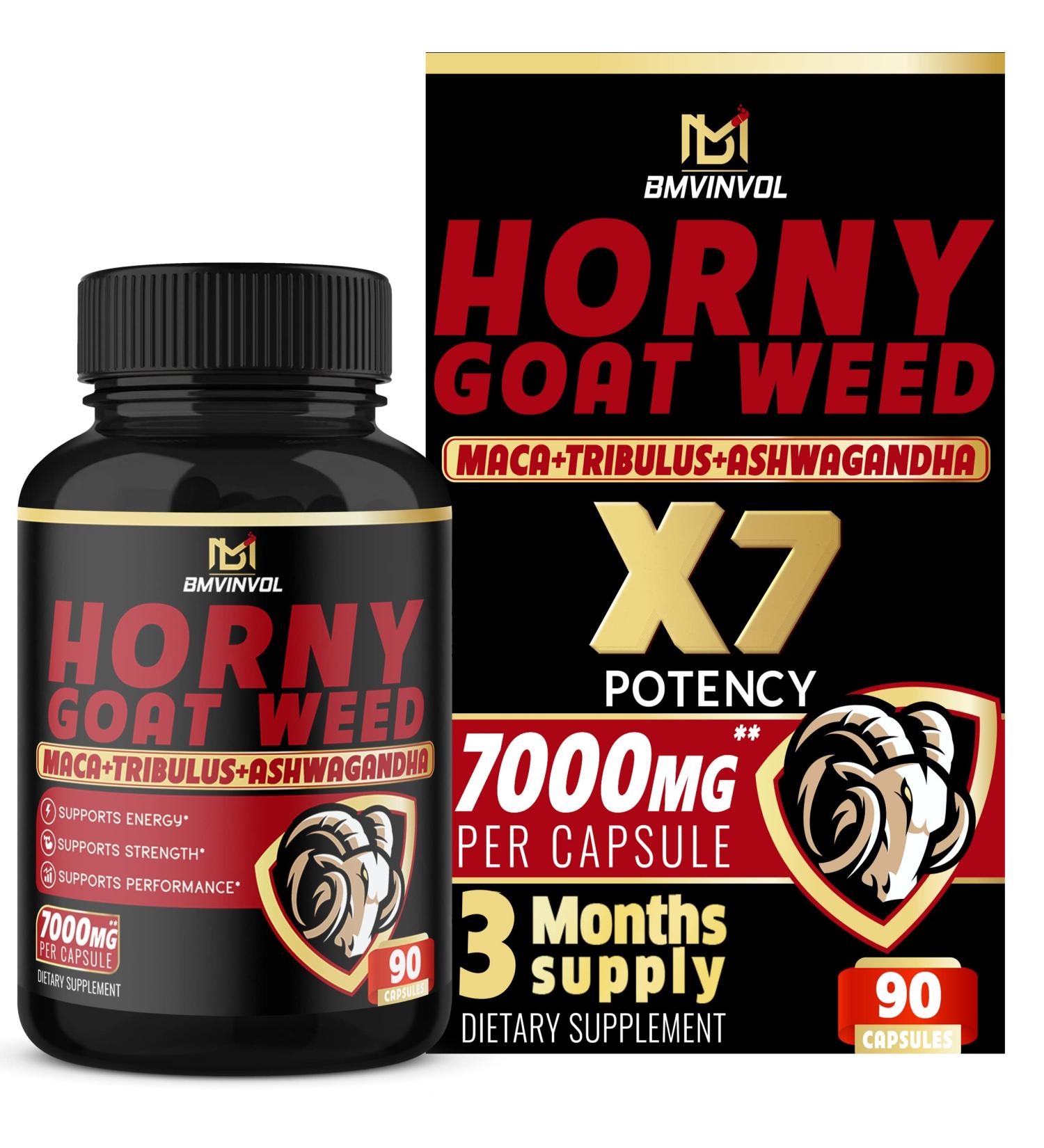 Horny Goat Weed Capsules 7000mg Herbal Blend with Maca, Ginseng, Tribulus Terrestris, Ashwagandha - Energy & Performance Support - 3 Months Supply - Buy Online on GoSupps.com