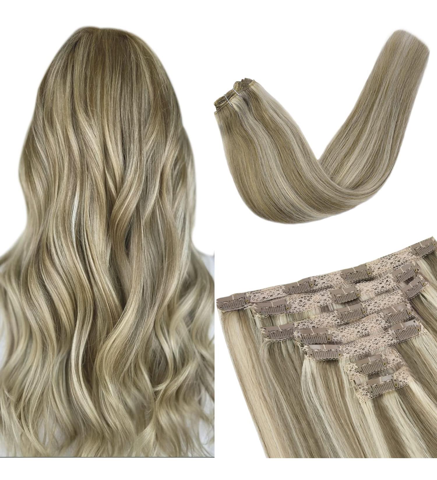 Vlasy 16 Inch Clip in Hair Extensions Human Hair T14/60+T14/60# - Seamless Natural Thick Weft Human Hair Extensions for Women - 7 Pieces (80g) - Buy Online on GoSupps.com