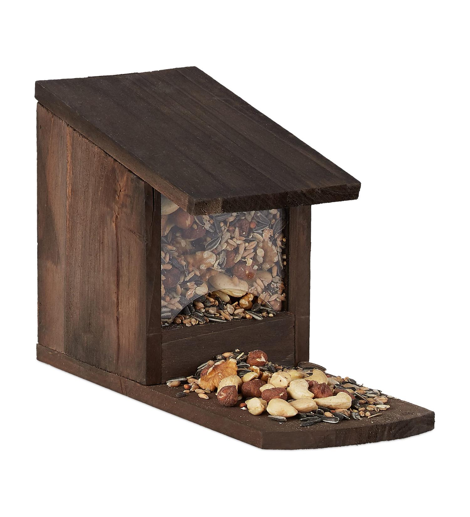 Relaxdays Squirrel Feeder House Feeding Station Box Standing Wooden HWD: 17.5 x 12 x 25 cm Dark Brown Wood and Plastic Pack of 1 10026312_746 - Buy Online on GoSupps.com