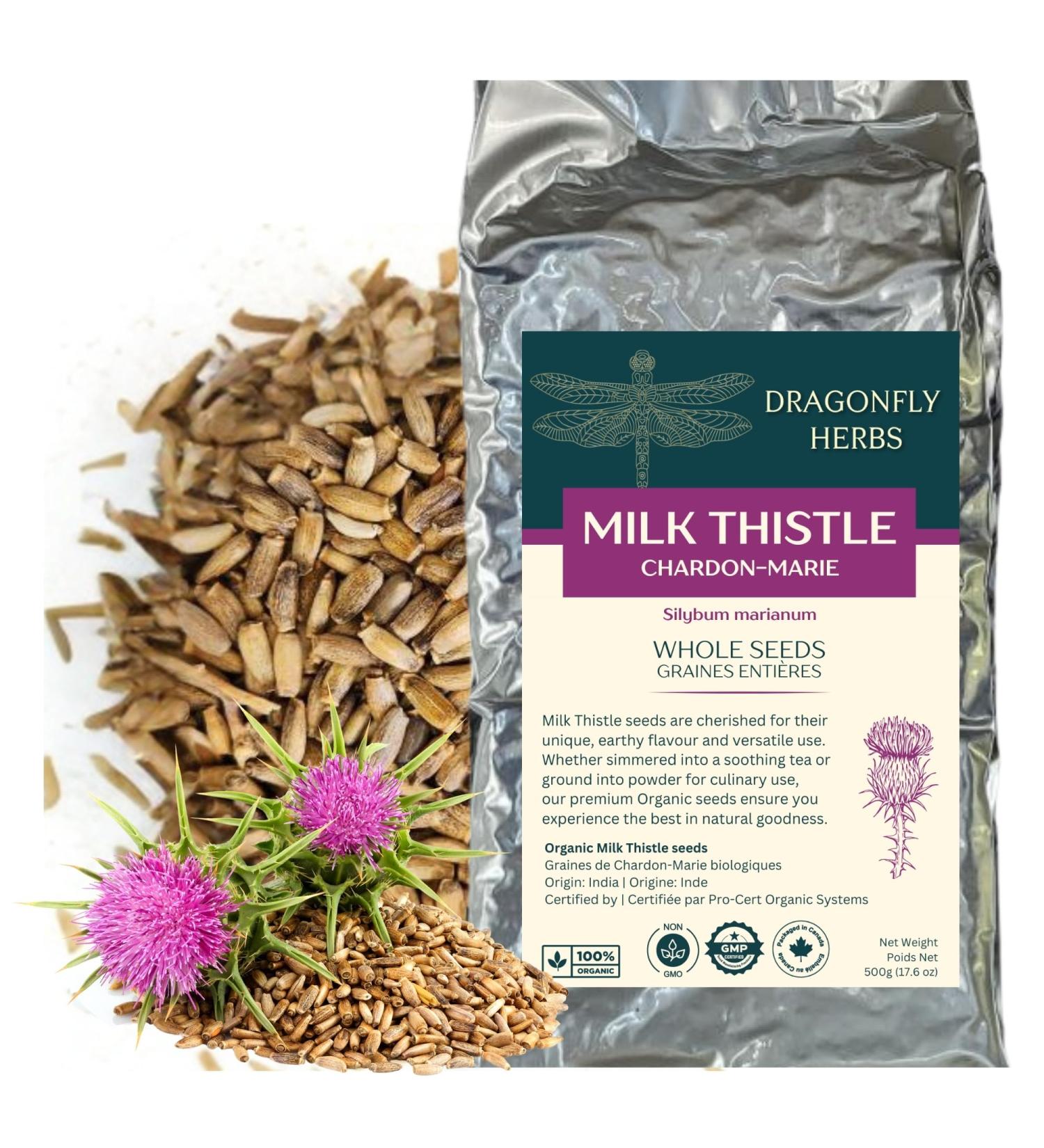 Organic Milk Thistle Seeds 500g Whole Seeds Premium Silybum Marianum (Blessed Thistle) Silymarin Seeds Herbal Tea & Culinary Use Loose Thistle Seeds | DRAGONFLY HERBS - Buy Online on GoSupps.com