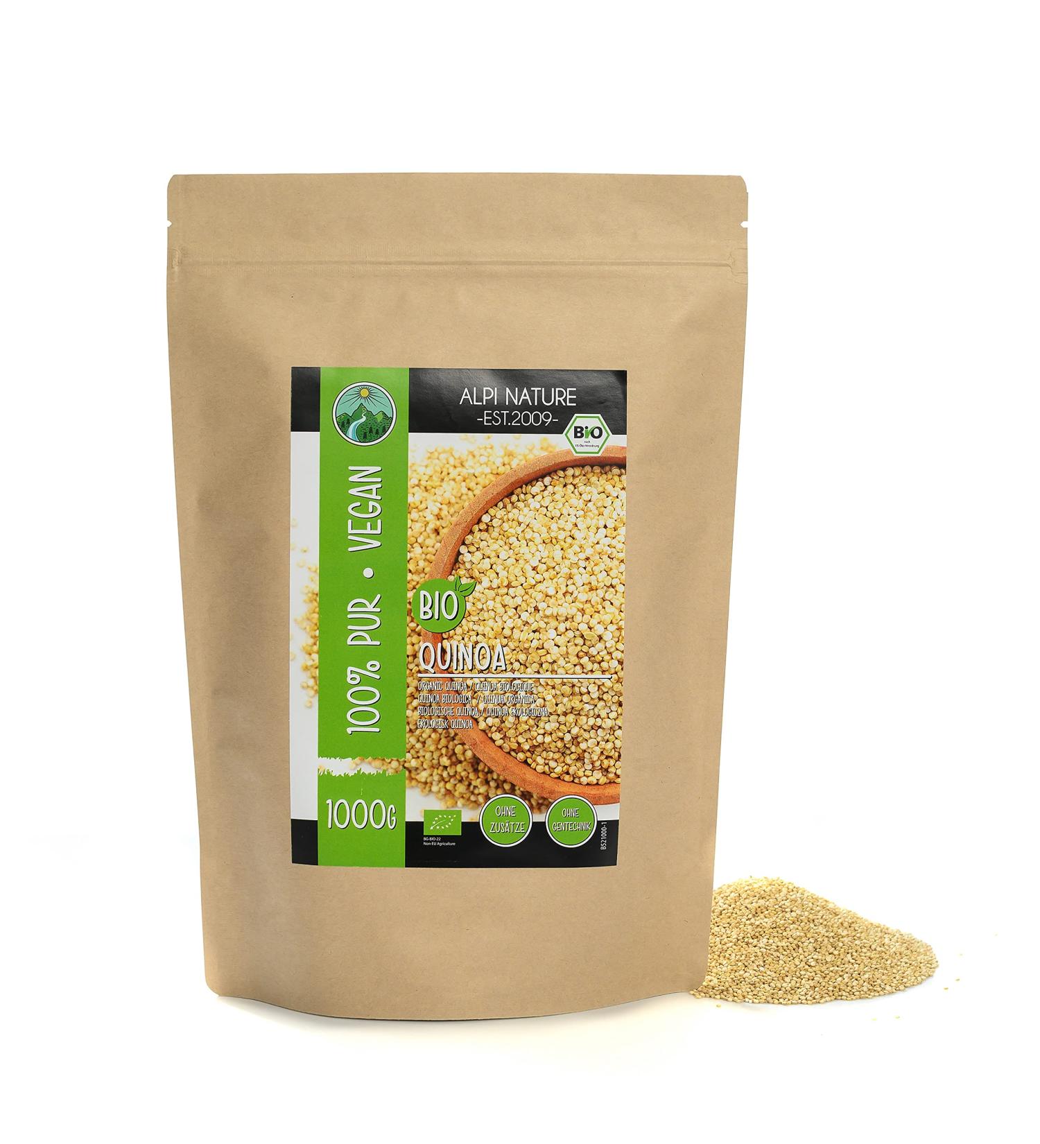 Organic White Quinoa 1kg - Gluten-Free Vegan Additive-Free 100% Natural Lab Tested Controlled Organic Cultivation - Buy Online on GoSupps.com