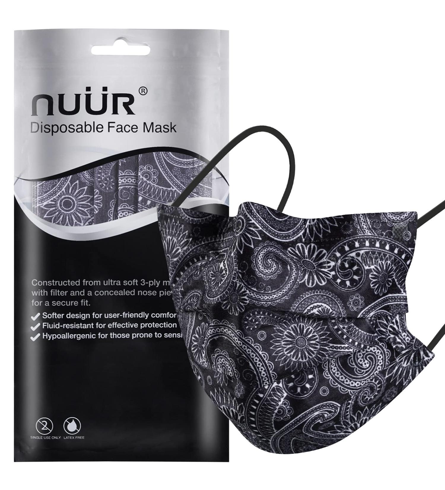 NU R 10pcs Paisley 3 Ply Disposable Face Mask Mask with Filter Layer and Elastic Earloop Retail Sealed Bags PAISLEY-012 - Buy Online on GoSupps.com
