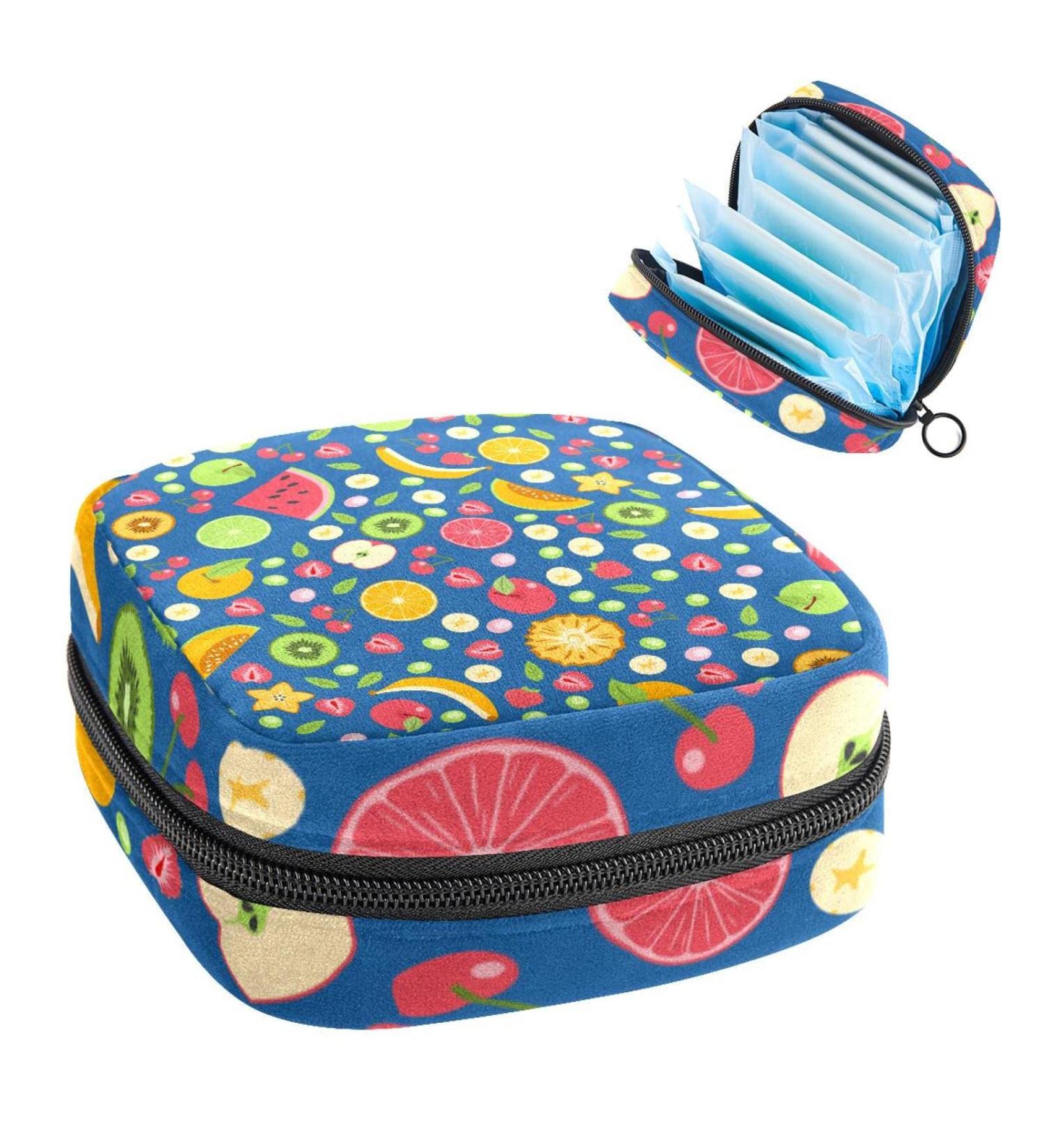 Shop Women's Bond Storage Pockets - Portable Period Kit & Feminine Product Bag in Blue Fruits Pattern - Buy Online on GoSupps.com