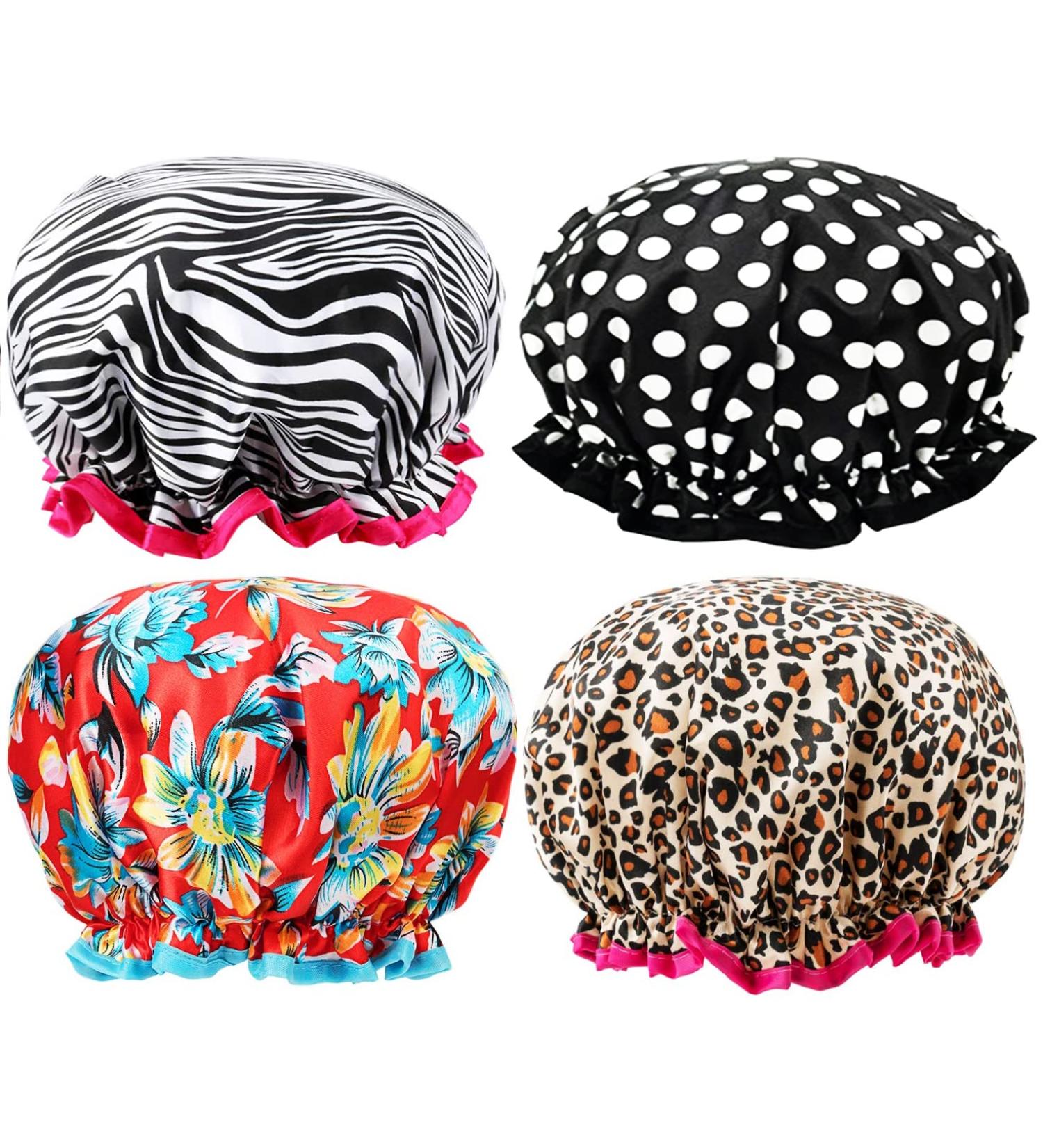 Lakifmo Luxury Satin Shower Hood for Women & Kids - 4 Pack Waterproof Elastic Caps for Spa & Salon - Multi-Colored Reusable Shower Caps - Buy Online on GoSupps.com