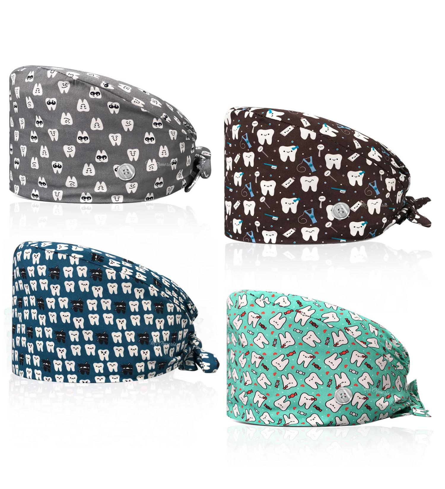 VIAOLI Dental Scrub Caps with Buttons - One Size Cotton Dentist Hat for Women - Nurse and Doctor Hair Cover Cap-02 - Buy Online on GoSupps.com