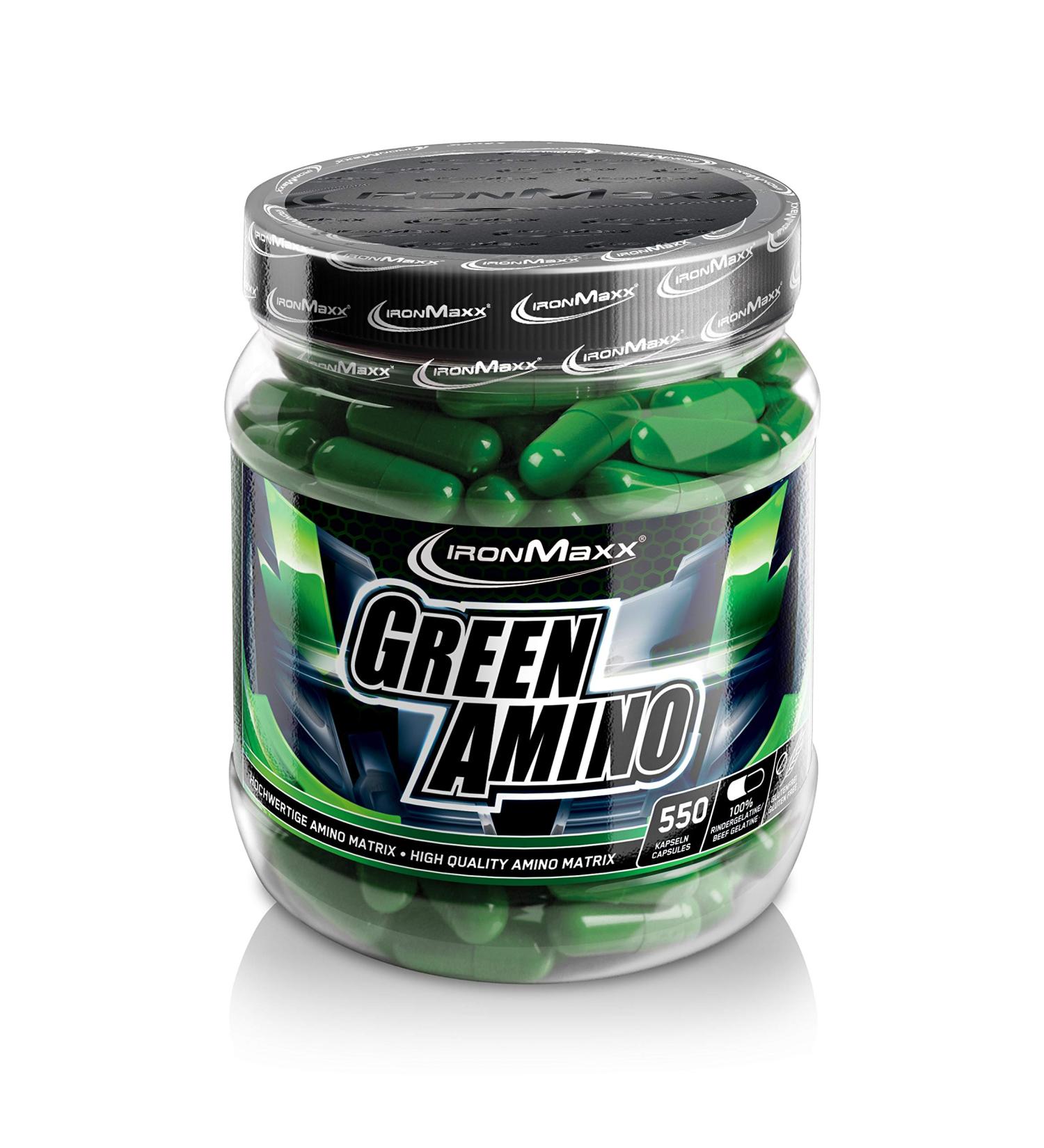 Ironmaxx Green Amino - 550 Capsules | Low-Carb Amino Acid Source | High-Dose Amino Matrix | Buy Now for International Shipping - Buy Online on GoSupps.com