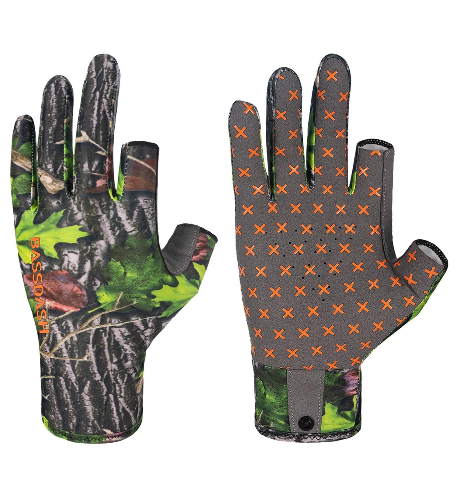 BASSDASH Unisex Fingerless Camo Hunting Gloves - Green Leaf Small | UPF 50+ Lightweight for Men & Women | Ideal for Early Season Warm Weather Fishing & Photography - Buy Online on GoSupps.com