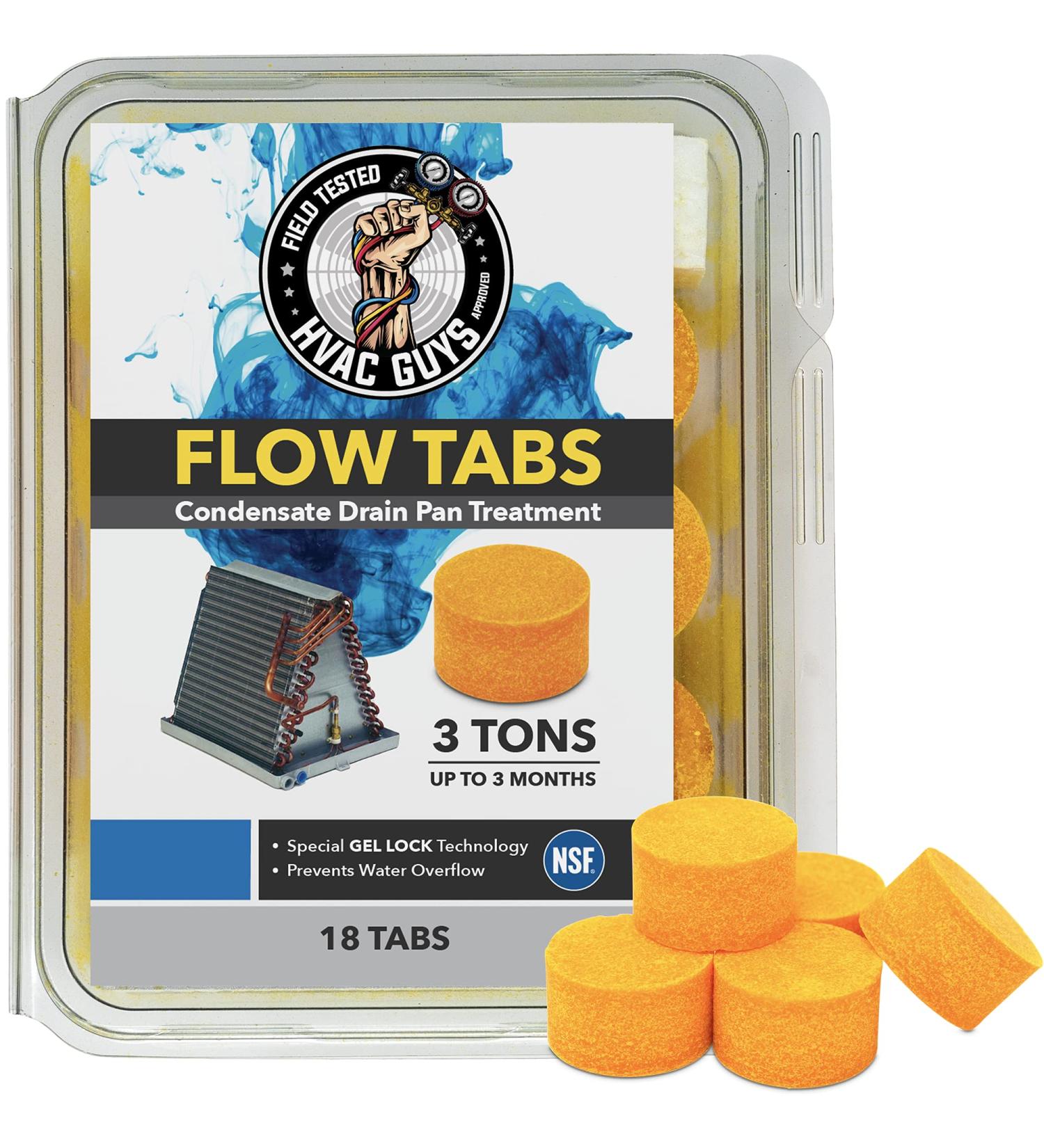 HVAC Guys Flow Tabs - 18 Pack with Gel Lock Technology | Prevents Overflow & Keeps Drain Pans Clean | 1 Tab 18 Regular Tablets | Lasts up to 3 Months | Made in the USA - Buy Online on GoSupps.com