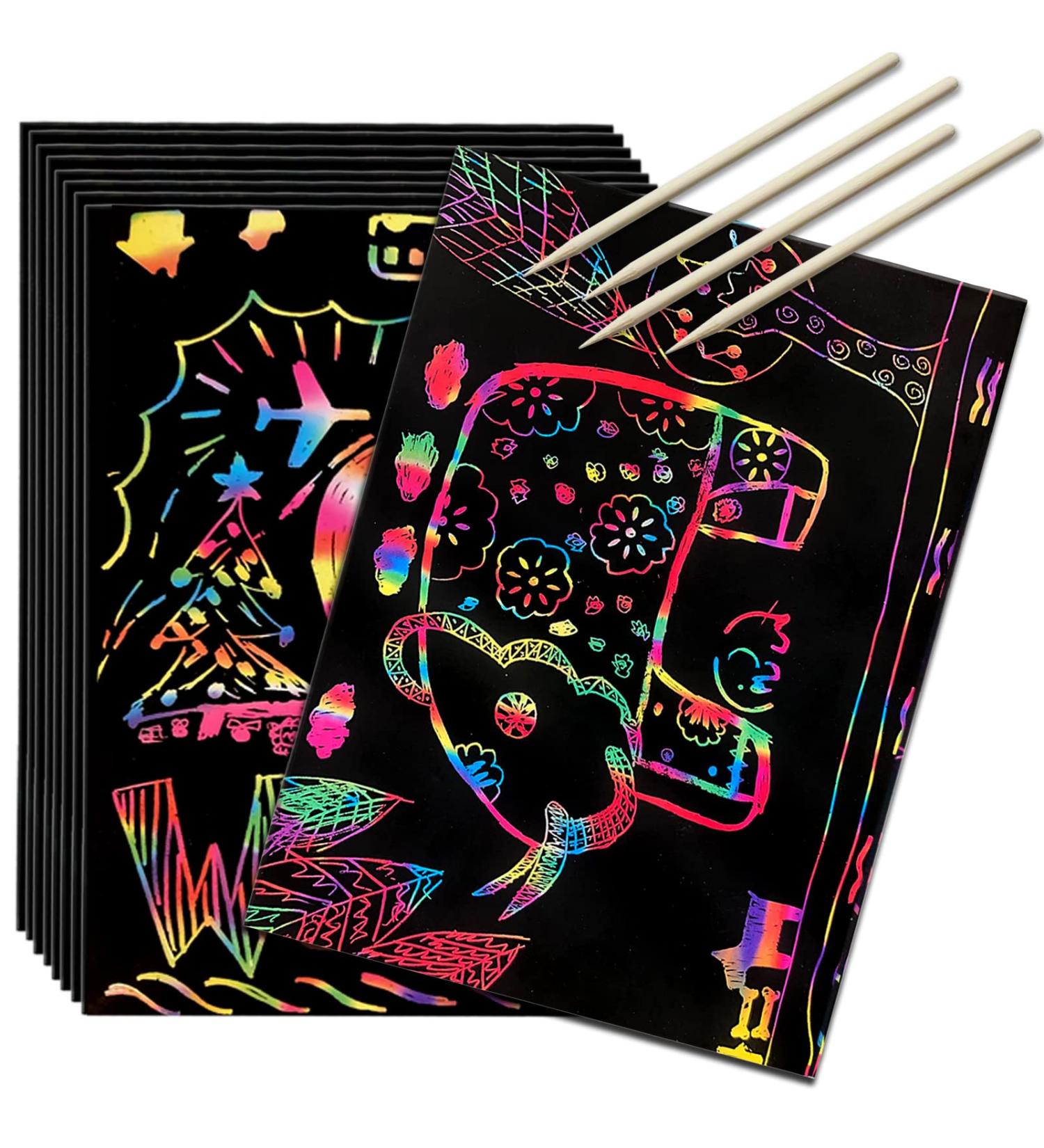 36 Sheets Scratch Art Rainbow Paper Set for Kids - Colorful Magic Papers with 4 Scratch Pens | Perfect Holiday/Birthday Gift - Buy Online on GoSupps.com