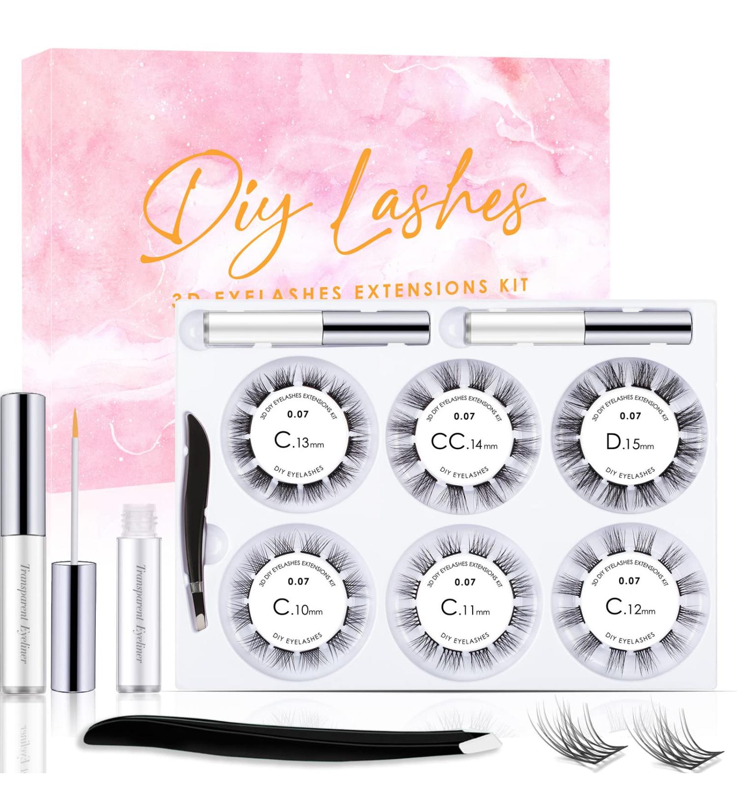 D.I.Y. Lash Extension Kit - 72 Clusters, C Curl, 0.07mm, 10-15mm - Volume Lashes Set for At-Home Extensions - Includes Glue and Tweezers - Buy Online on GoSupps.com