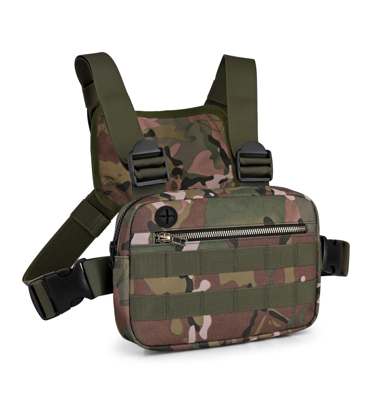 Men's Outdoor Water Resistant Chest Bag with Phone Holder - Tactical EDC Utility Pack for Running, Cycling, Hiking - Camo - Buy Online on GoSupps.com