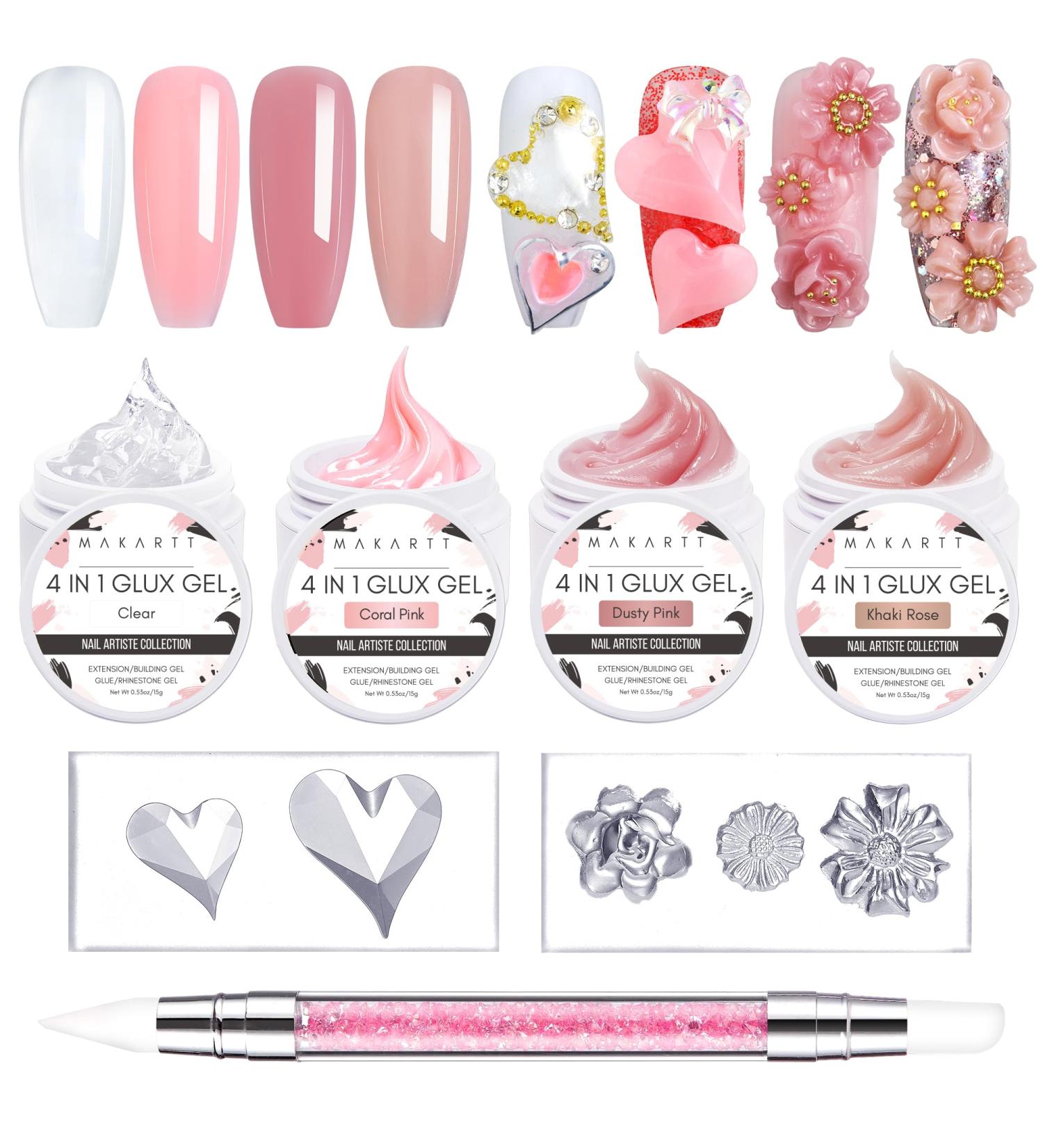 Makartt Solid Builder Gel Starter Kit - 4 in 1 Nail Extension Gel Set with 3D Sculpting, Strong Nail Glue for Acrylic Nails, Rhinestone Adhesive, and Hard Gel - 4 Color Kit | Nail Lamp Required - Buy Online on GoSupps.com