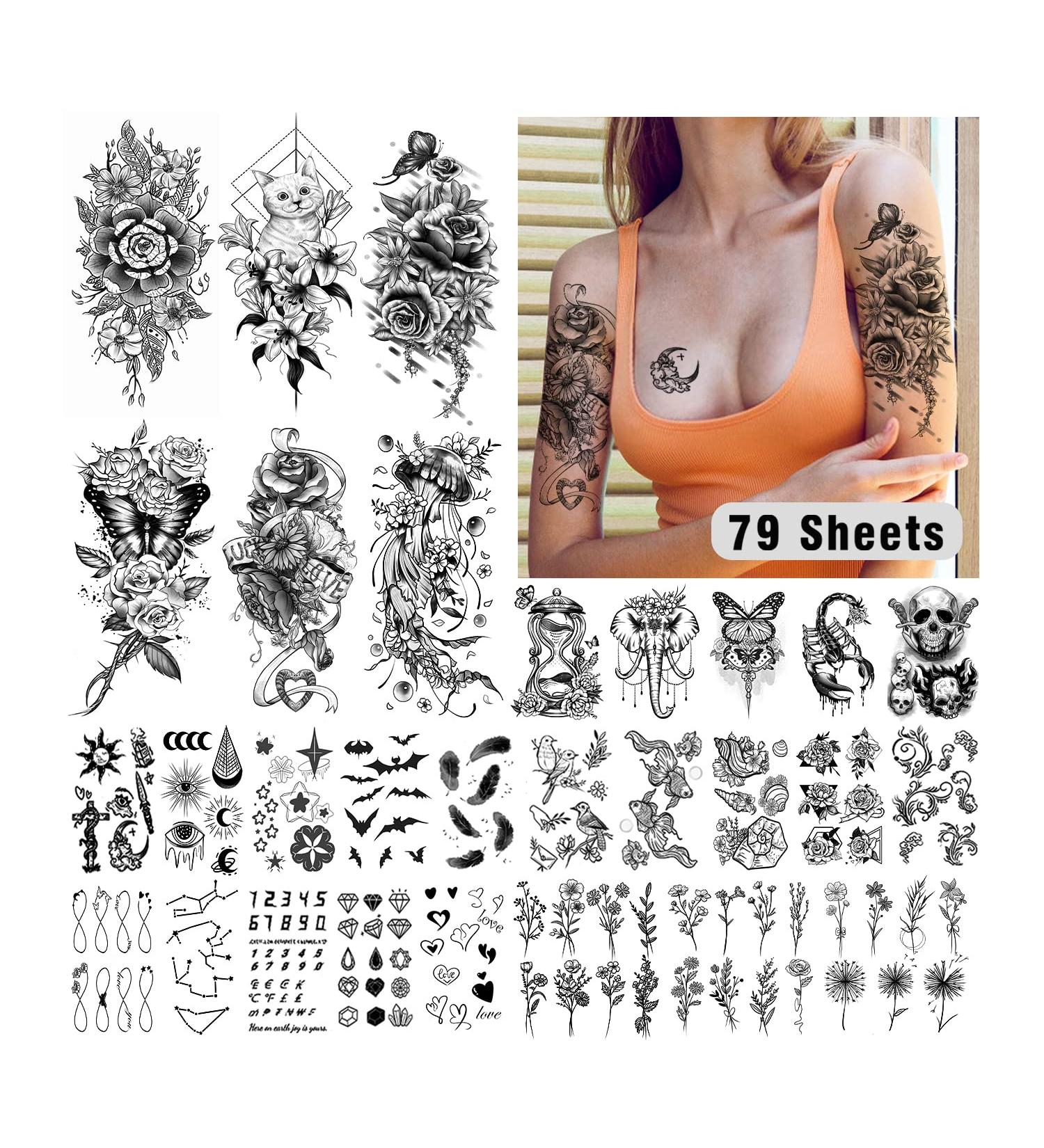 280 Styles Temporary Tattoos for Women - 79 Sheets of Exclusive Fake Tattoo Stickers for Adults. Realistic & Long Lasting Half Sleeve and Hand Tattoos for Girls - Buy Online on GoSupps.com