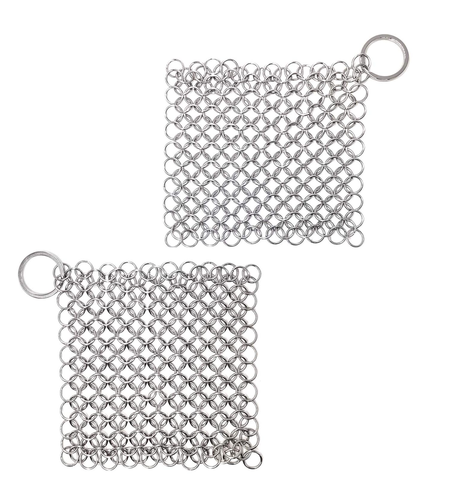 Premium 316L Stainless Steel Chainmail Scrubber for Cast Iron Pans - 4x4 inch - Ideal for Skillets, Woks, Pots, Pans, and Glassware - Buy Online on GoSupps.com