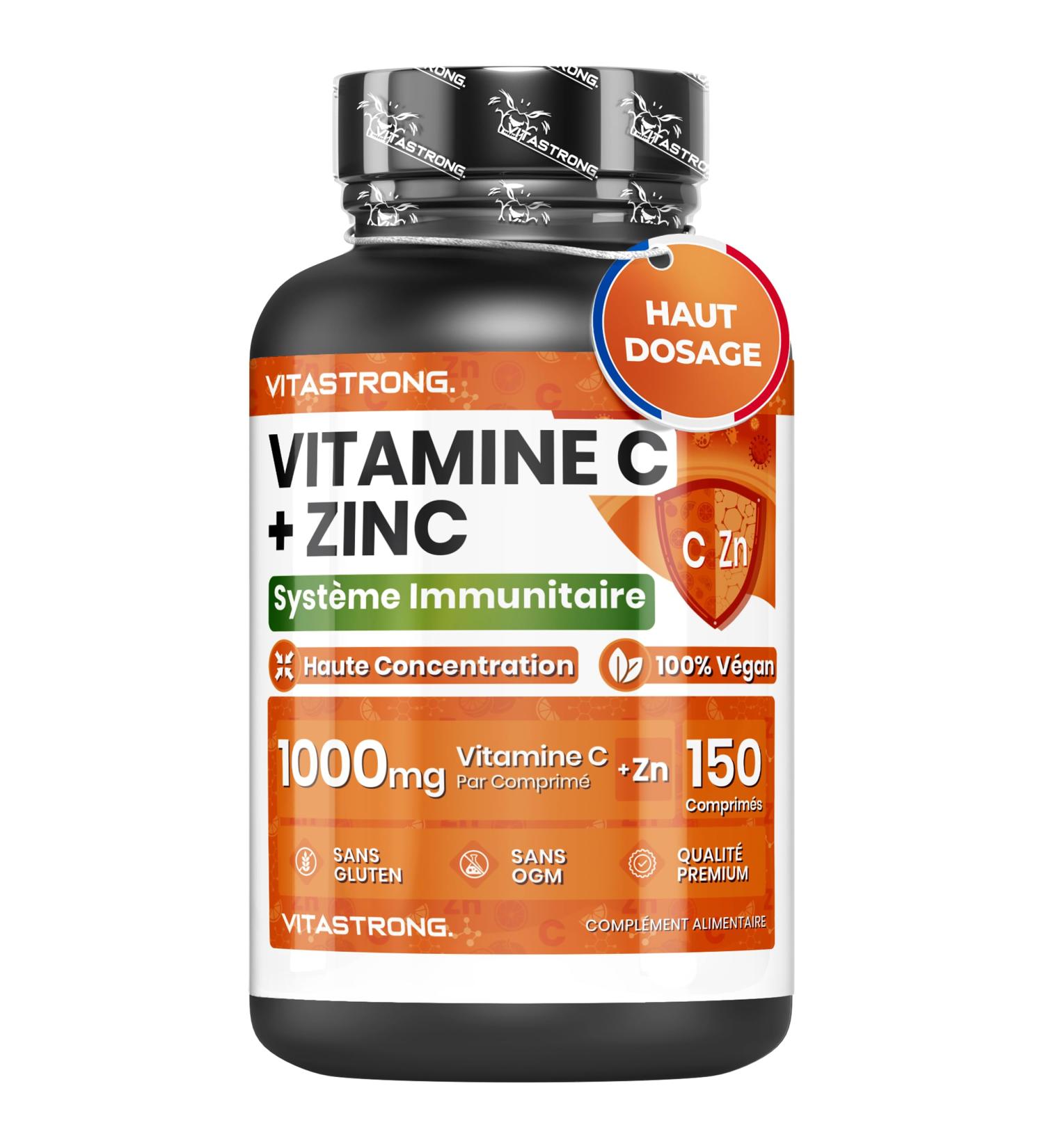 Vitamine C 1000mg Zinc Vitastrong Vegan 1 Comprim /Jour (pour 5 Mois) Qualit Premium Compl ment Vitamine C Zinc Haut Dosage pour Fatigue Syst me Immunitaire Adulte & Peau (EFSA) - Buy Online on GoSupps.com