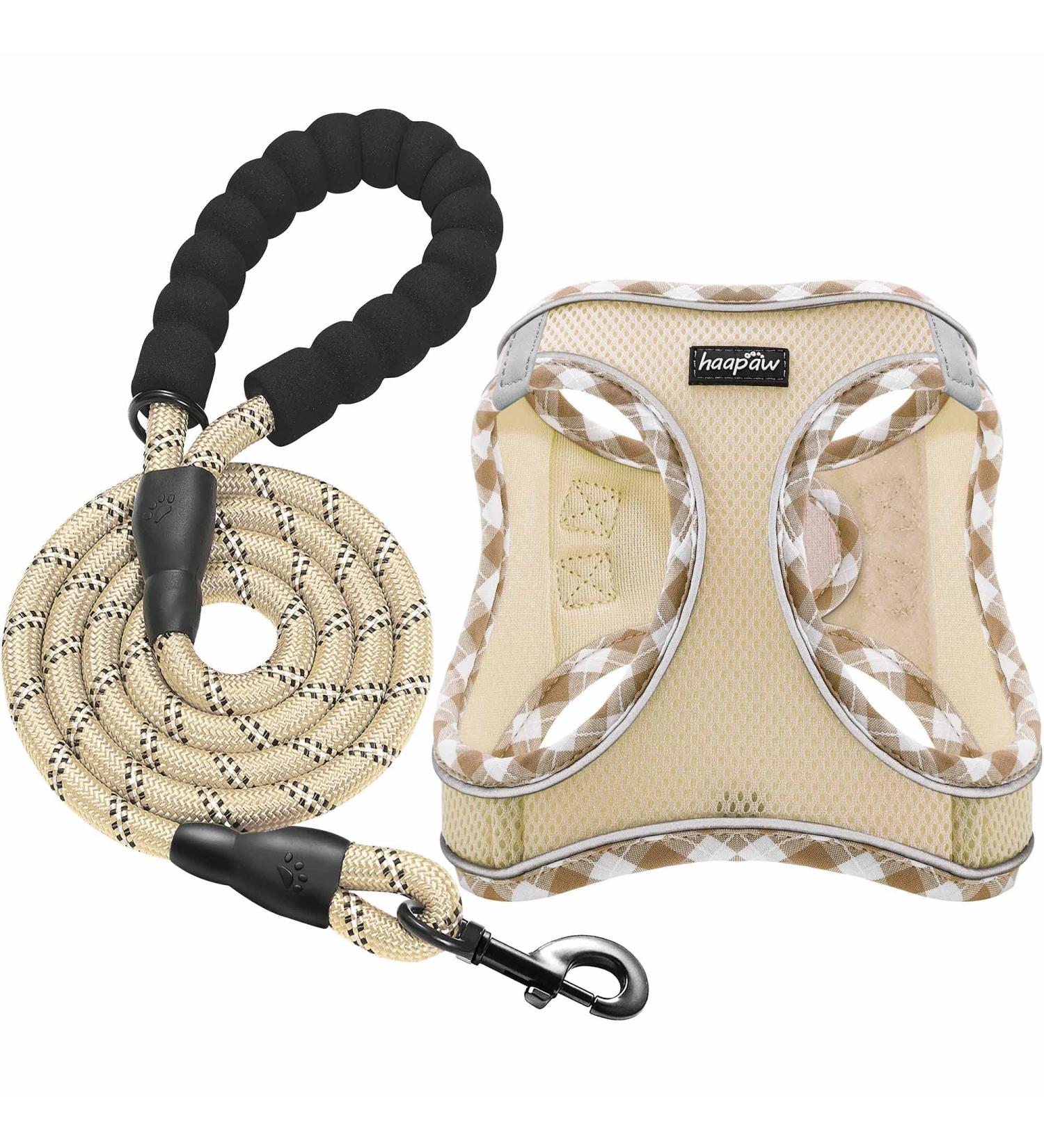 Haapaw Adjustable No Pull Dog Harness & Leash Set | Reflective Step-In Vest for Small to Medium Dogs | Beige Size L (Breast 45.7-50.8 cm) - Buy Online on GoSupps.com