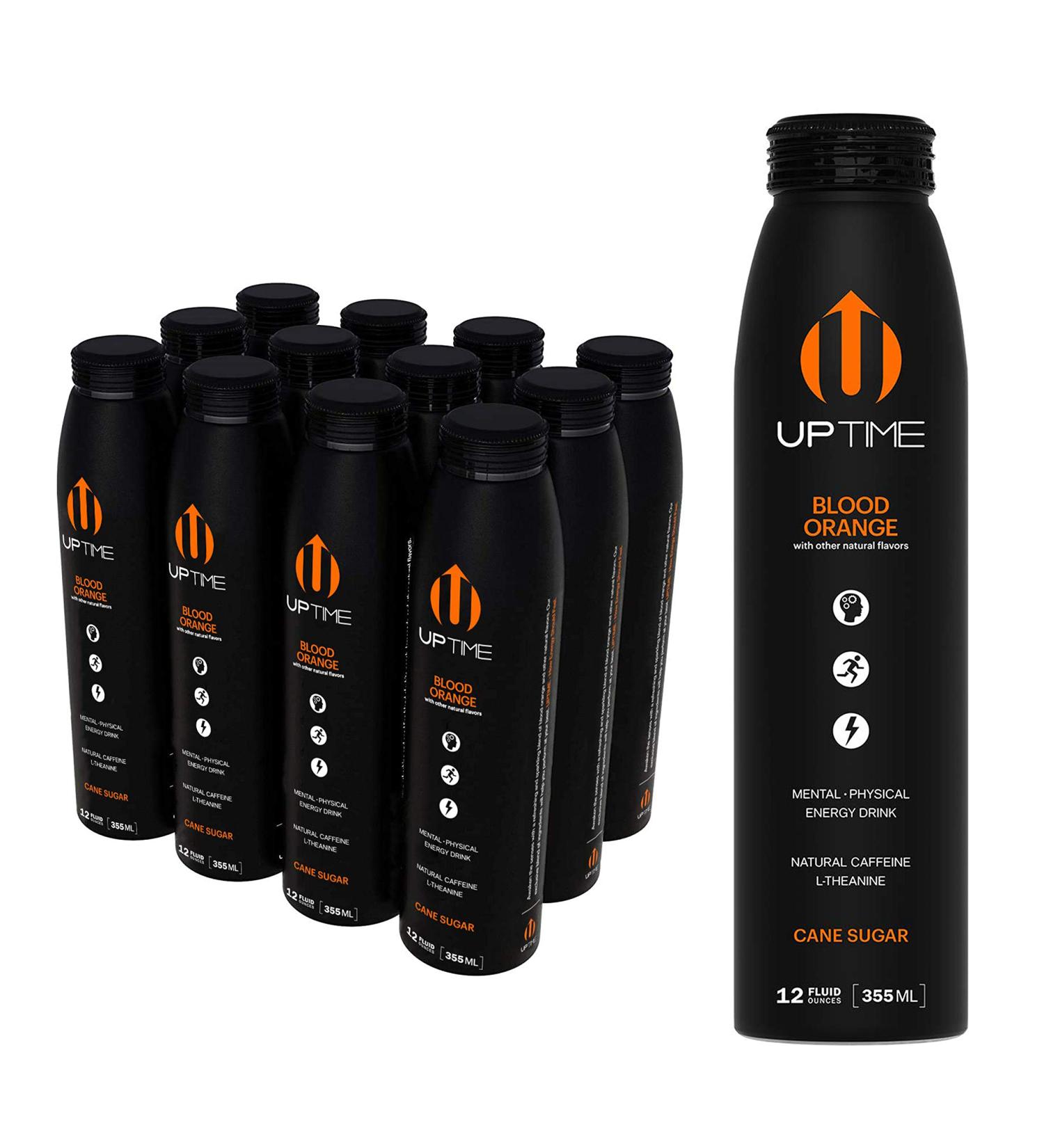 UPTIME Blood Orange Energy Drink - 12 Pack, 12oz Bottles, Natural Caffeine, Sparkling, Premium Quality - Buy Online on GoSupps.com