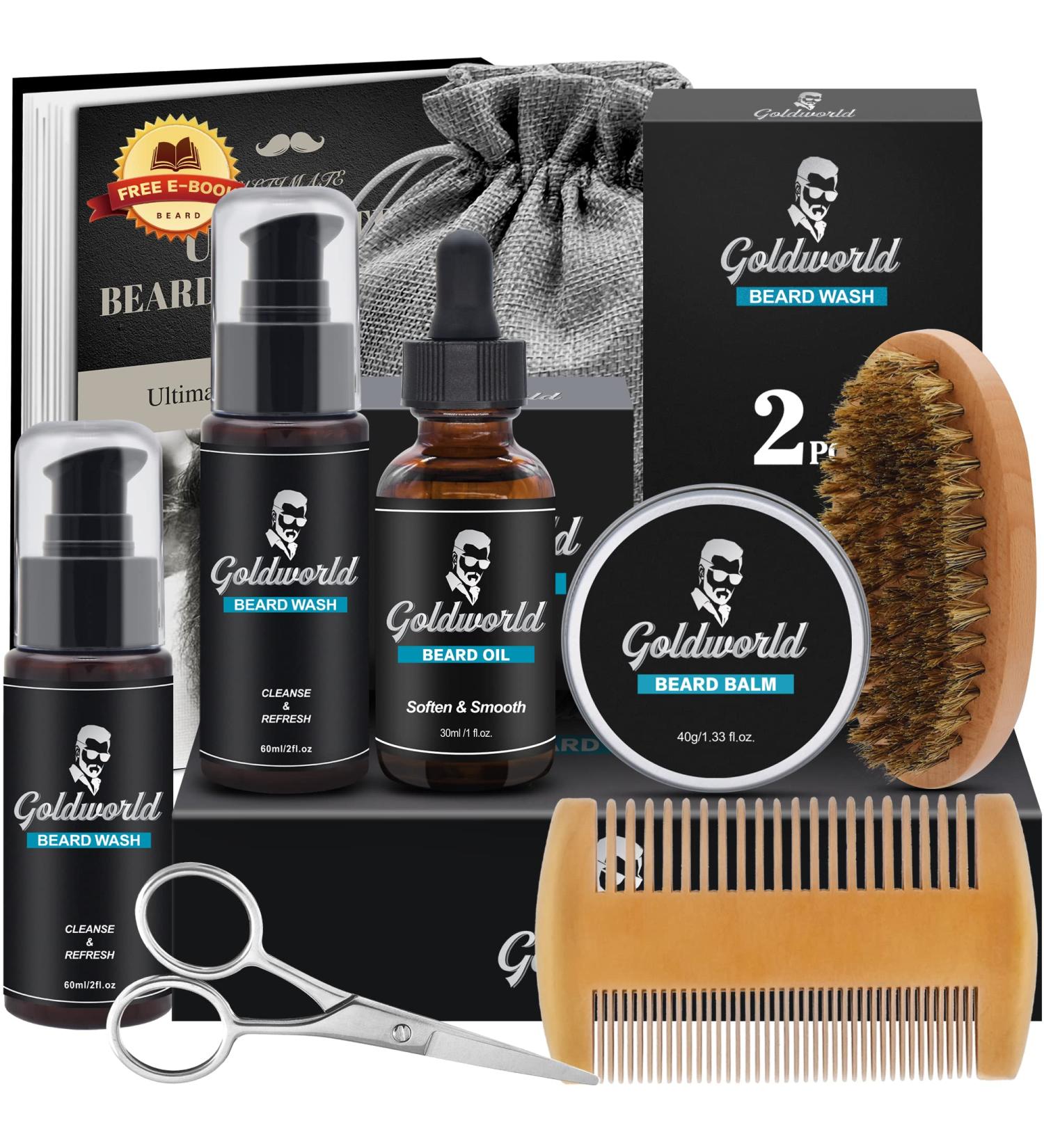 Beard Growth & Grooming Kit - Beard Wash, Oil, Balm, Brush, Comb, Scissor, Storage Bag, E-Book - Gifts for Men - Buy Online on GoSupps.com