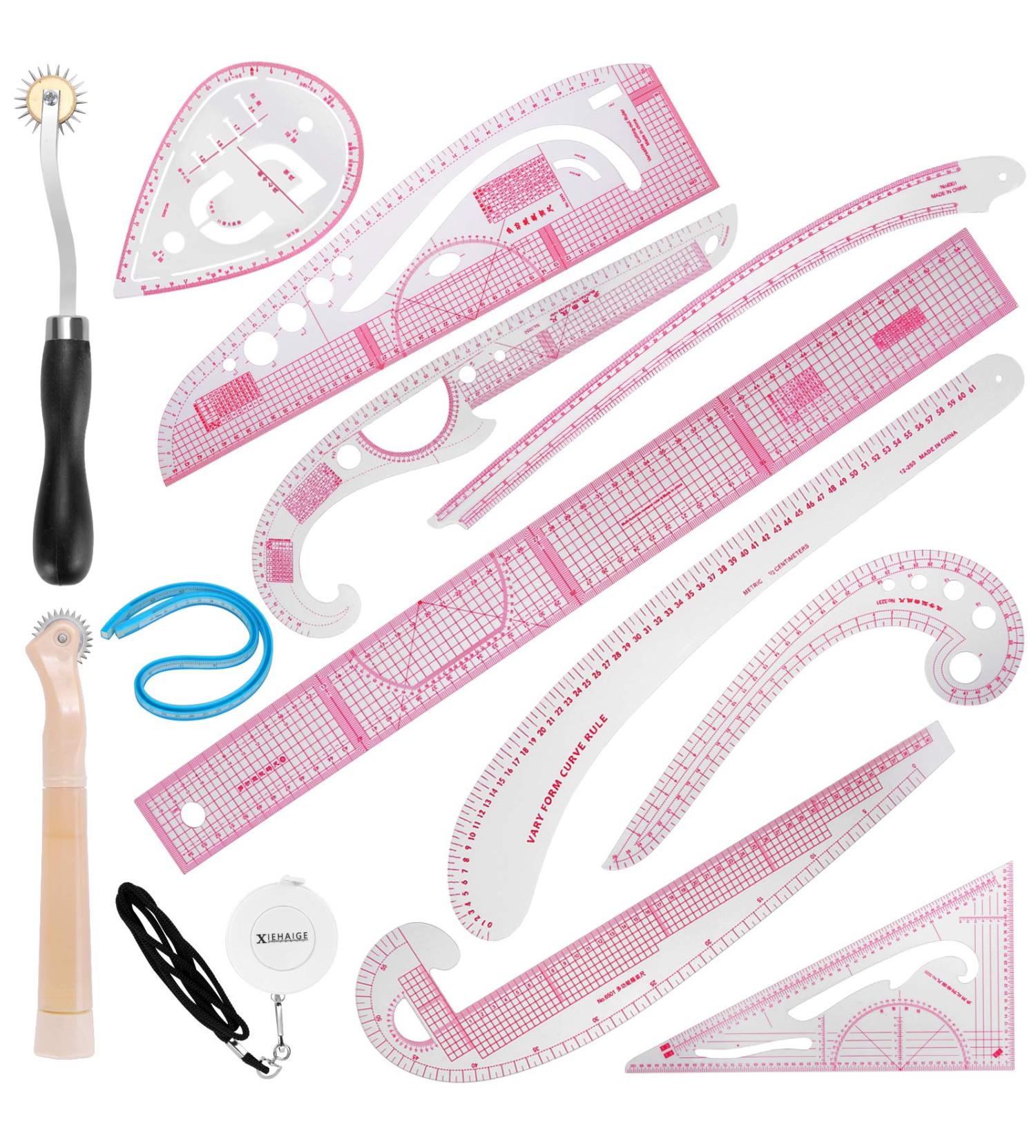 13PCS Styling Sewing French Curve Ruler Set | Dress Makers Tailors Pattern Making Ruler for Fashion Design | Fabric Guides with English Markings - Buy Online on GoSupps.com