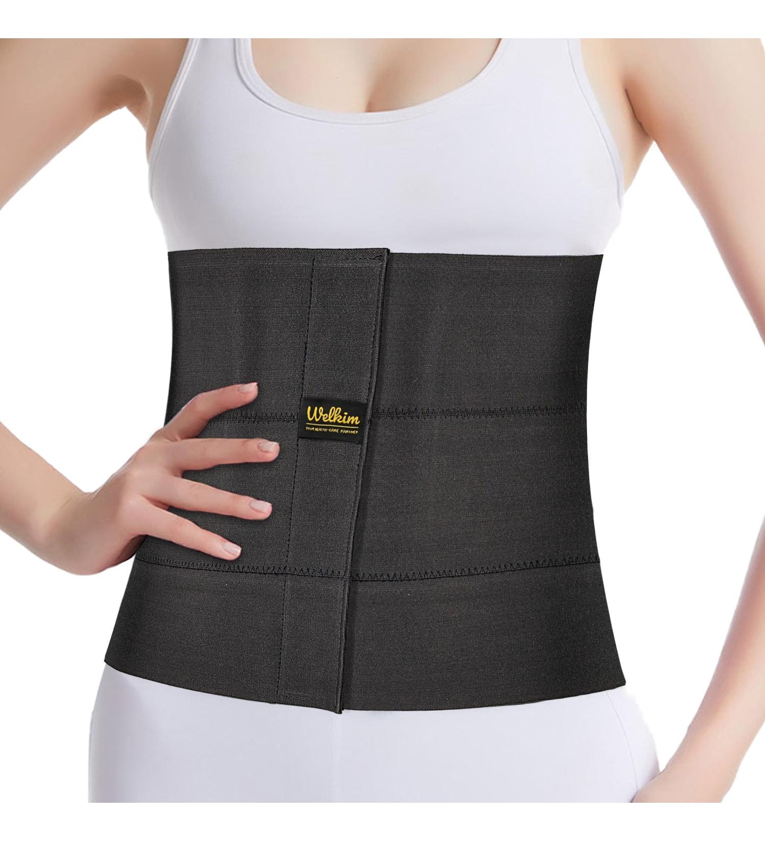 Welkim Abdominal Binder Black - 12 Inch Wide Support Belt for Lower Waist, Hernia, Postpartum & Weight Loss - Large - Buy Online on GoSupps.com