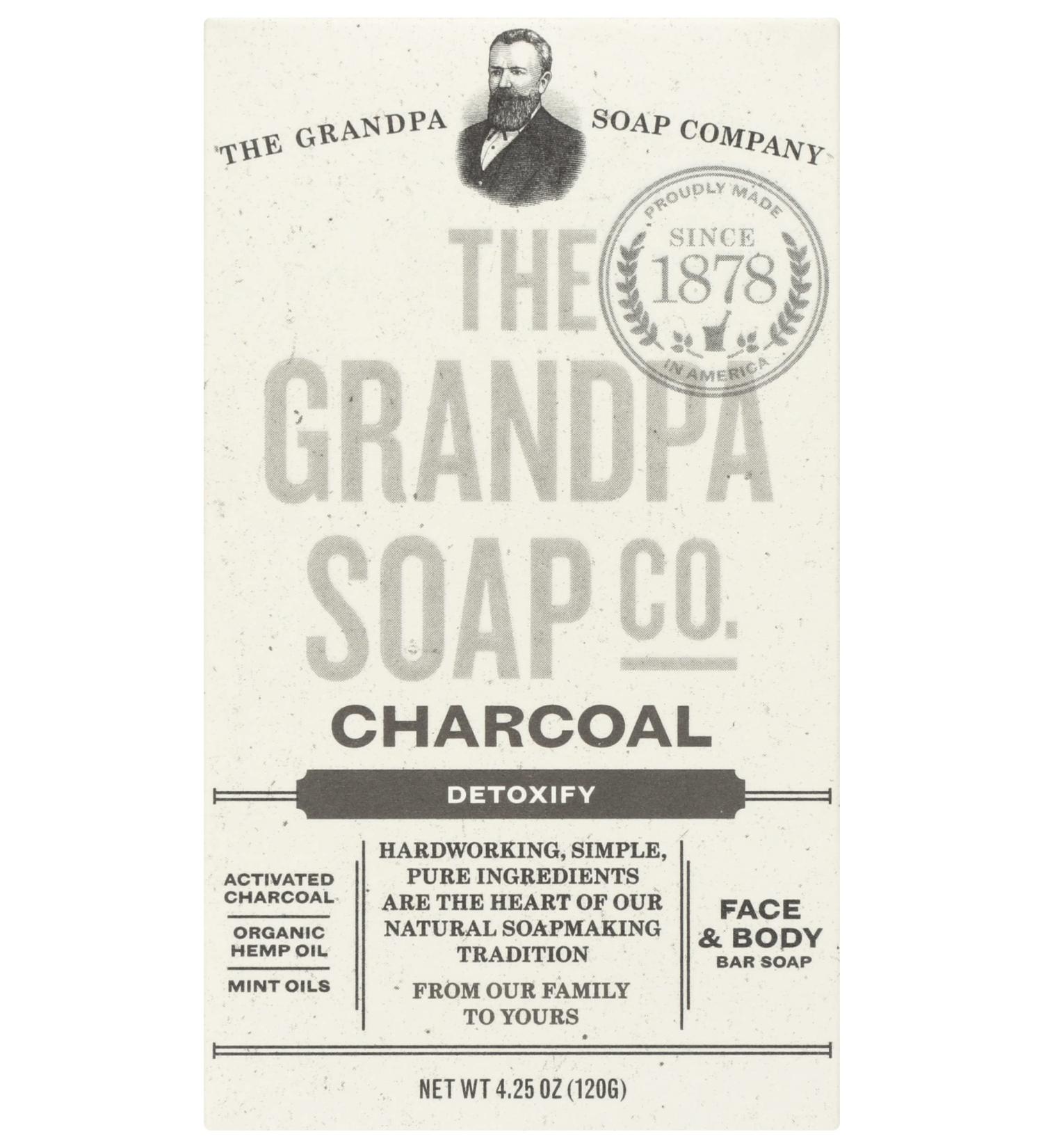The Grandpa Soap Company Face and Body Bar Soap Charcoal to Detoxify All natural Vegetable Base Deeply Cleansing 4.25 Ounce (Pack of 1)