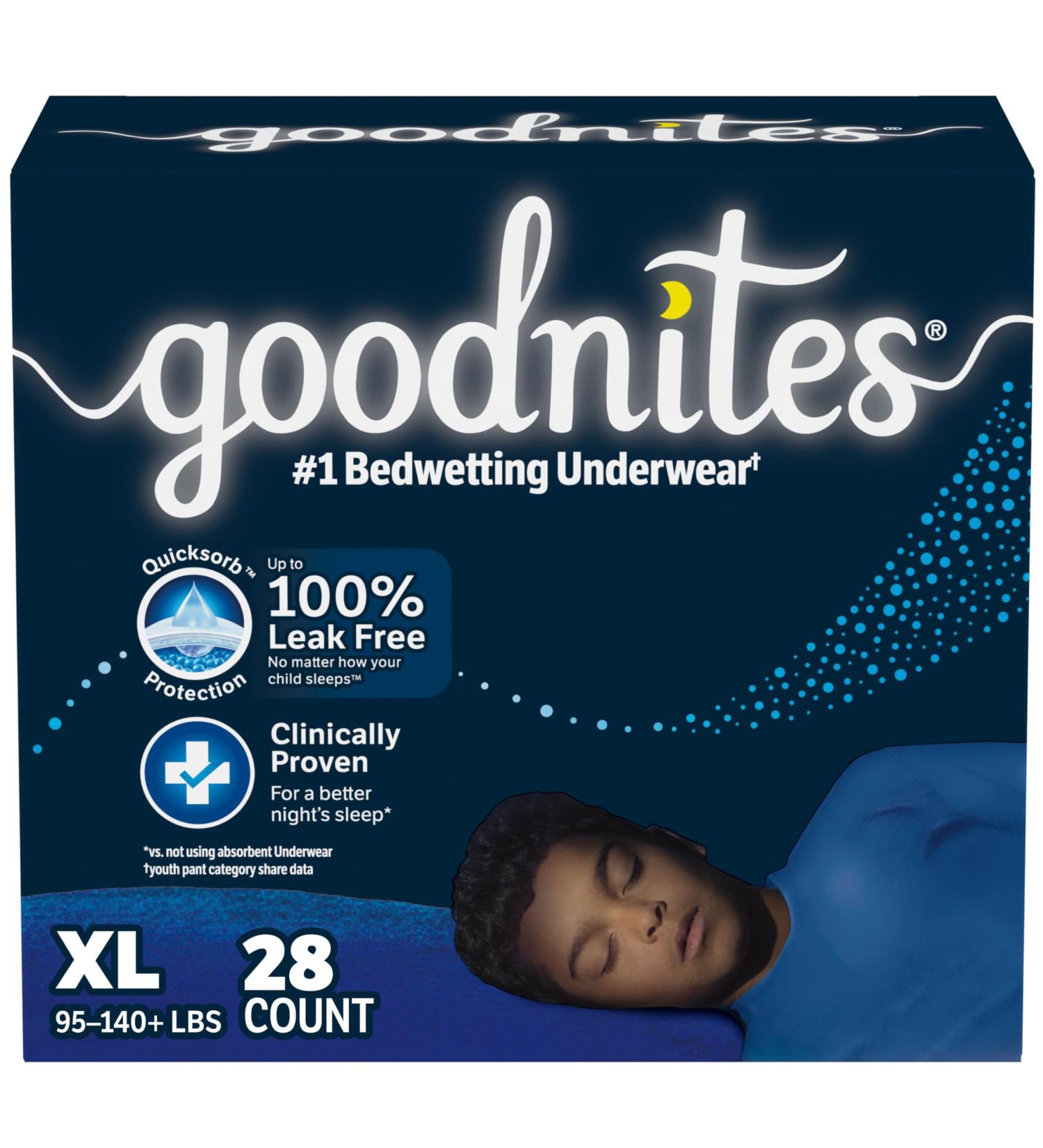 Goodnites Boys Bedwetting Night Time Underwear Goodnites Size Extra Large 28 Ct (95-140+ lb.) Extra Large XL (28 Count) - Buy Online on GoSupps.com