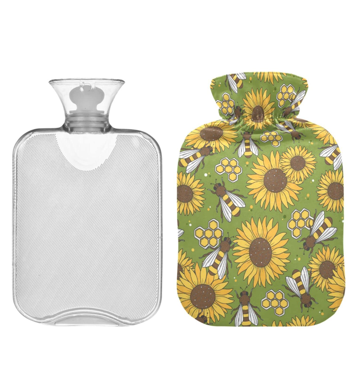 ZZXXB Sunflower Bee Warm Bottle 1L - Fleece Cover for Neck & Shoulder Pain Relief Hand & Foot Warmer PVC Heat Bag Hot & Cold Therapy - Buy Online on GoSupps.com