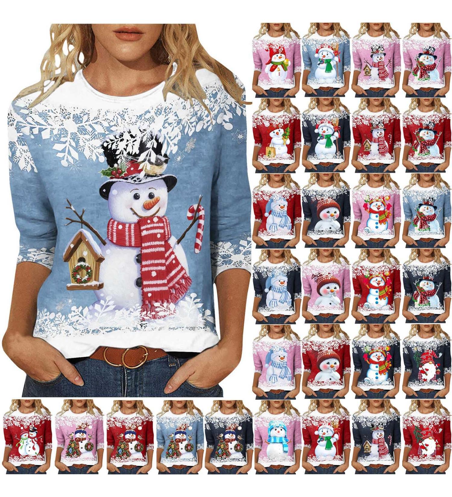 hristmas 3/4 Sleeve Shirts for Women Dressy Casual Cute Print Crewneck Tunic Tops Loose Three Quarter Length Pullover XX-Large New Release01_pink - Buy Online on GoSupps.com