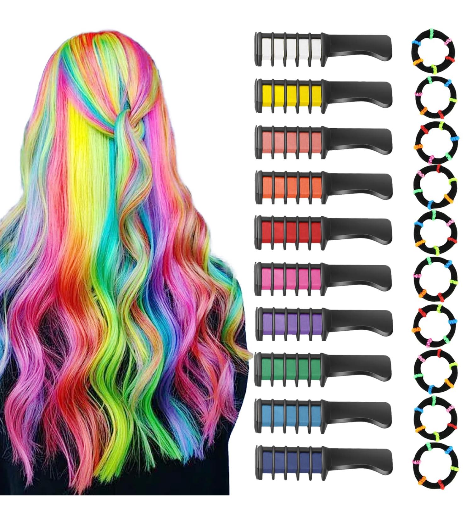 FCXQG 10 PCs Hair Chalk Set for Kids Temporary Hair Color with 10 Hair Cables for DIY Cosplay Parties & Birthdays - Buy Online on GoSupps.com