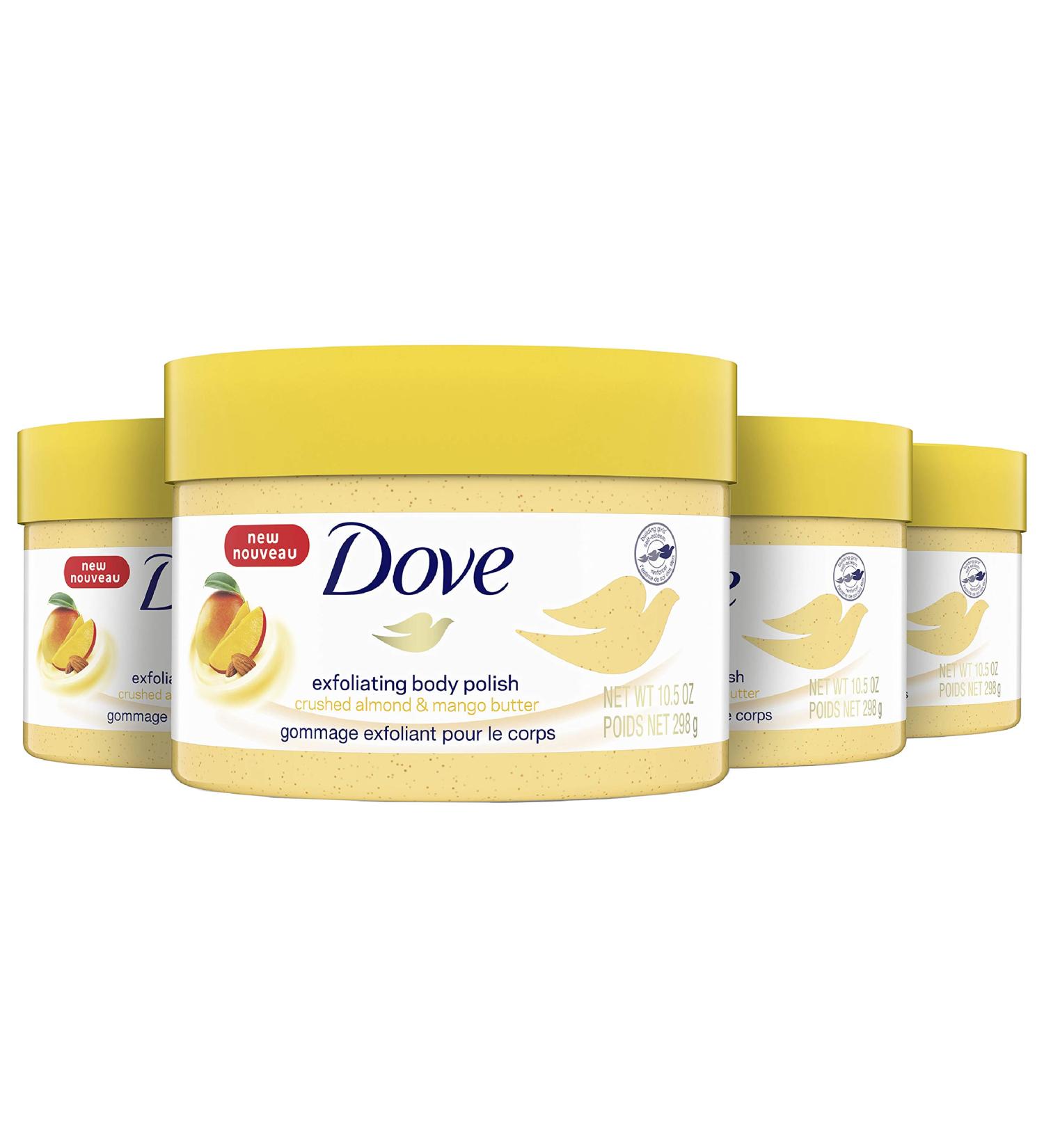 Dove Exfoliating Body Polish Scrub - Crushed Almond & Mango Butter, 10.5 oz (Pack of 4) | Gently Exfoliates Dry Skin - Buy Online on GoSupps.com