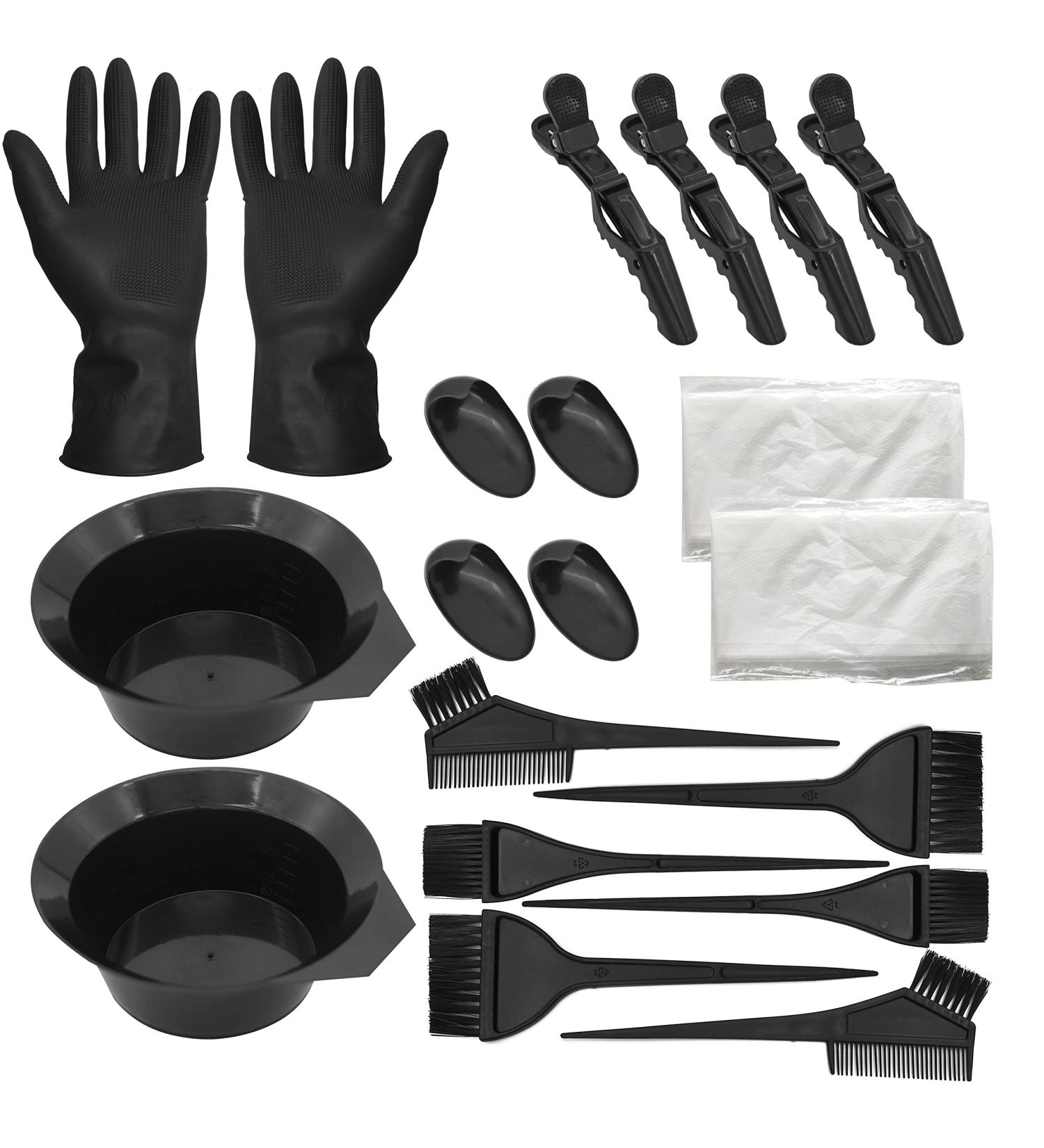 20 Piece Hair Dye Coloring Kit with Bowl, Brush, Ear Cover, Gloves - DIY Salon Hair Tools Set (Black) - Buy Online on GoSupps.com