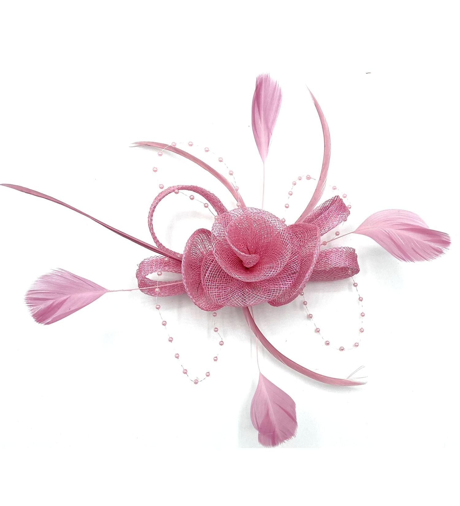 Pink Feather Beaded Beak Clip Fascinator for Weddings, Races, Royal Ascot | Women's Hair Accessory - Buy Online on GoSupps.com