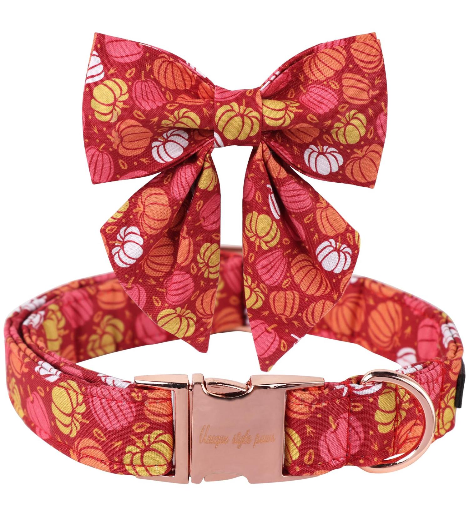 Unique Style Paws Halloween Dog Collar - Pumpkin Cotton Fly Collar for Girls XS (8-12in) with Metal Buckle - Buy Online on GoSupps.com