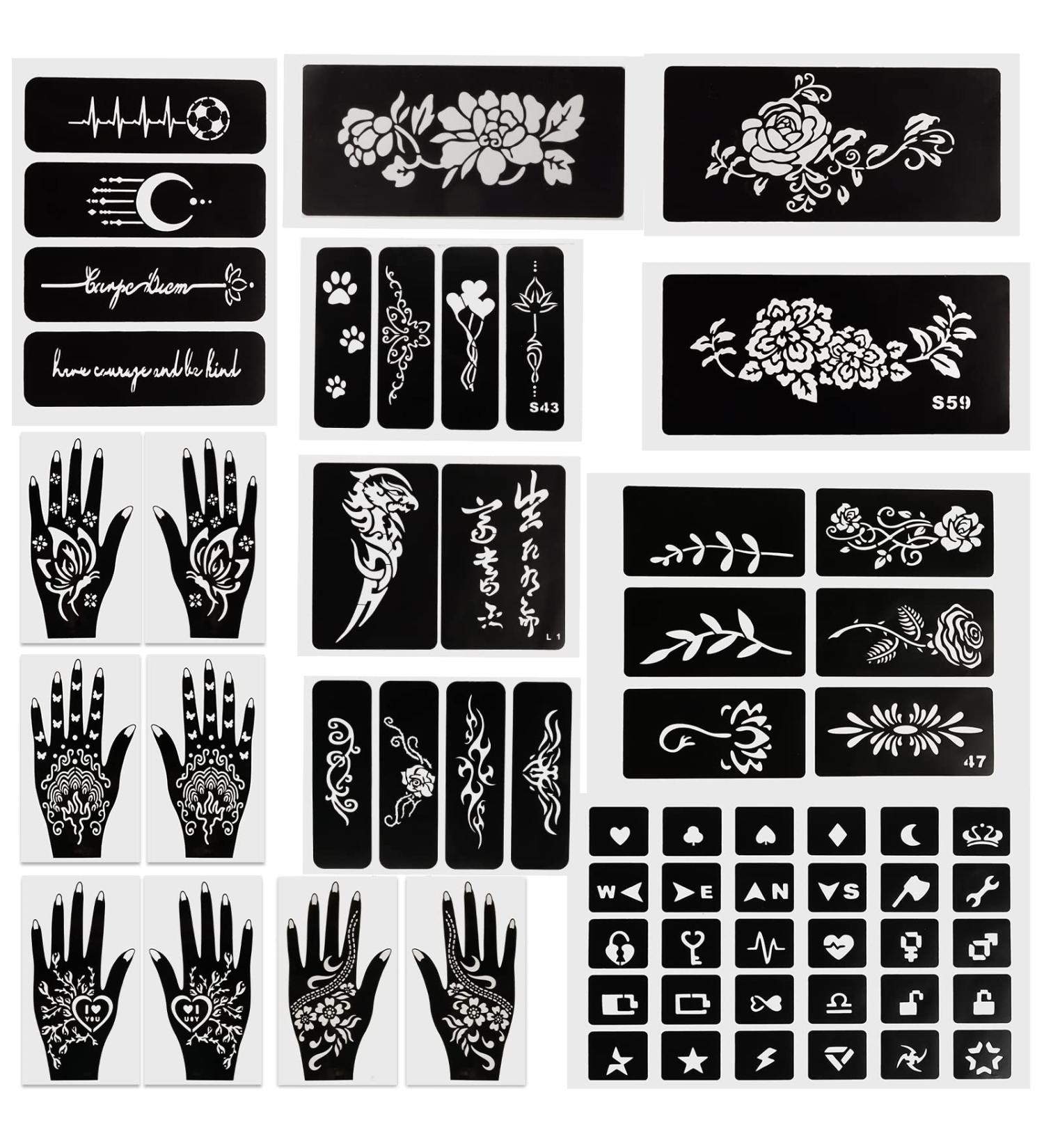 Qullue Henna Tattoo Stencils Kit II - Self-Adhesive Hand Mold for Women, Girls, and Teens - DIY Body Art Stencils with Flowers and Motifs - Buy Online on GoSupps.com