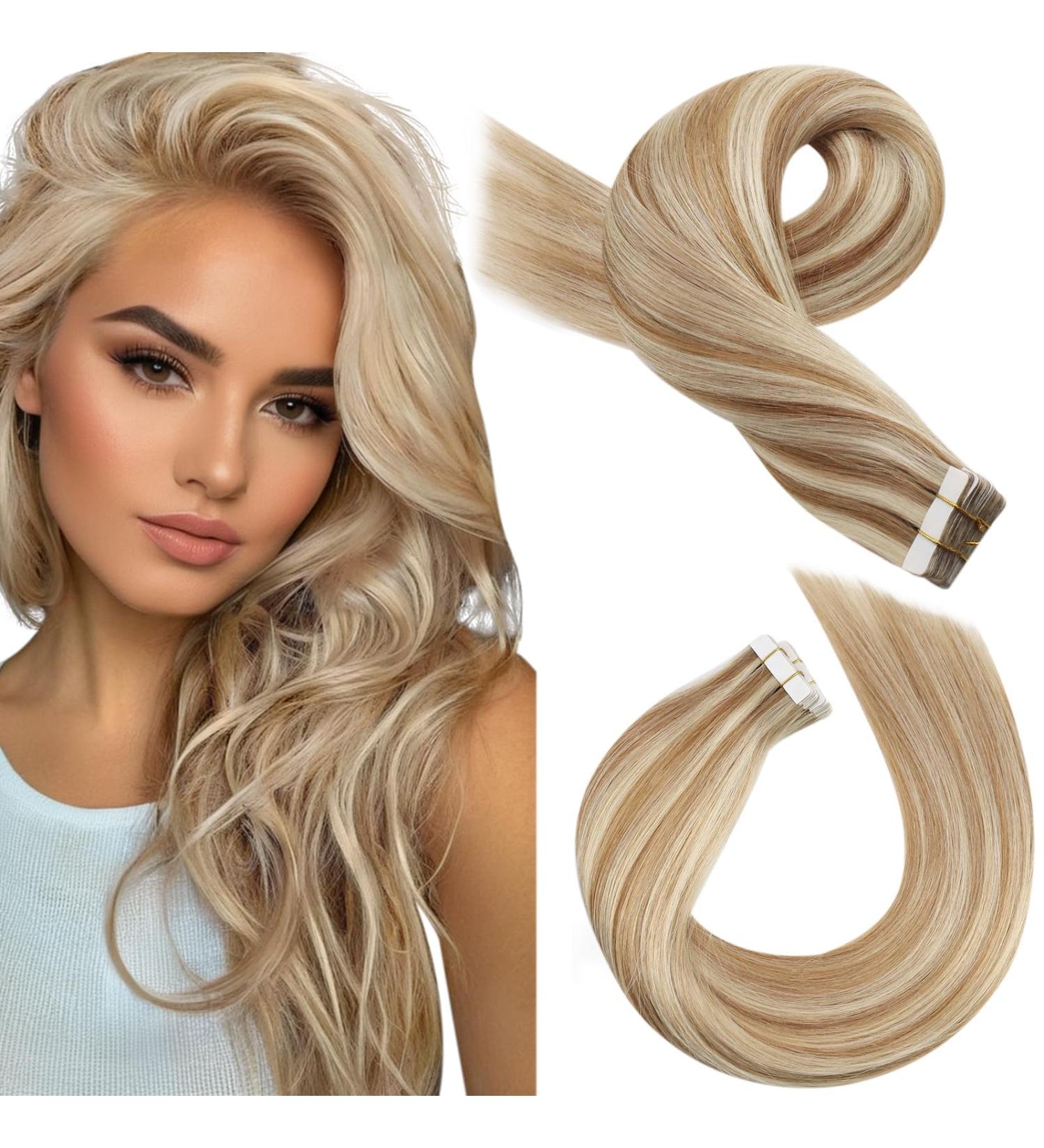 Moresoo 40 cm Blonde Real Hair Extensions - Seamless Tape In Light Brown & Platinum Blonde 20 Pieces/50g Remy Hair #p6/60 - Buy Online on GoSupps.com