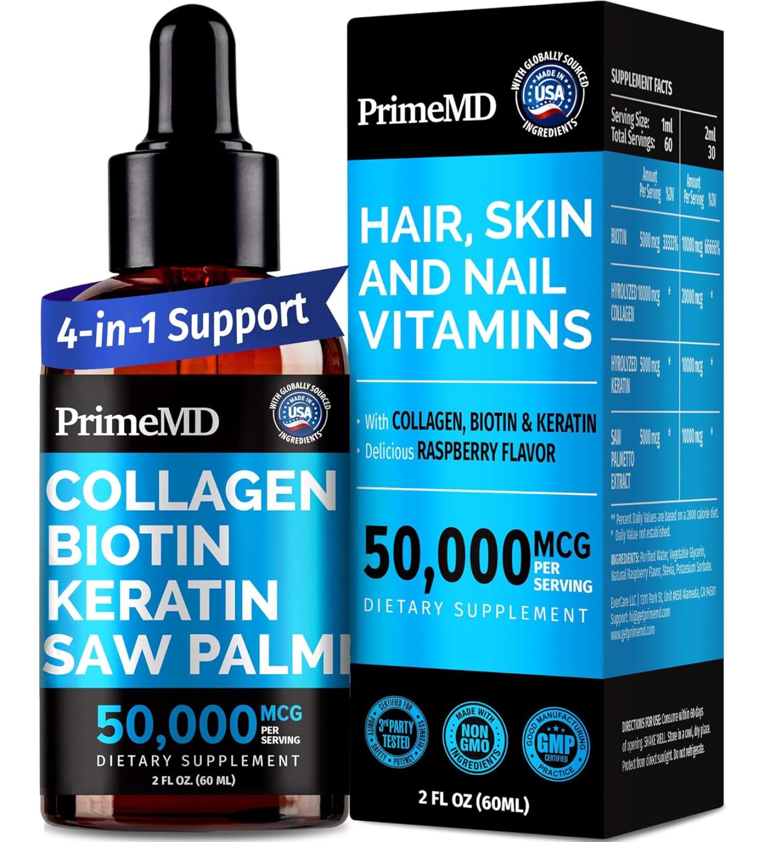 PrimeMD Liquid Collagen Peptides for Women - Raspberry - 2 Fl Oz. - Buy Online on GoSupps.com