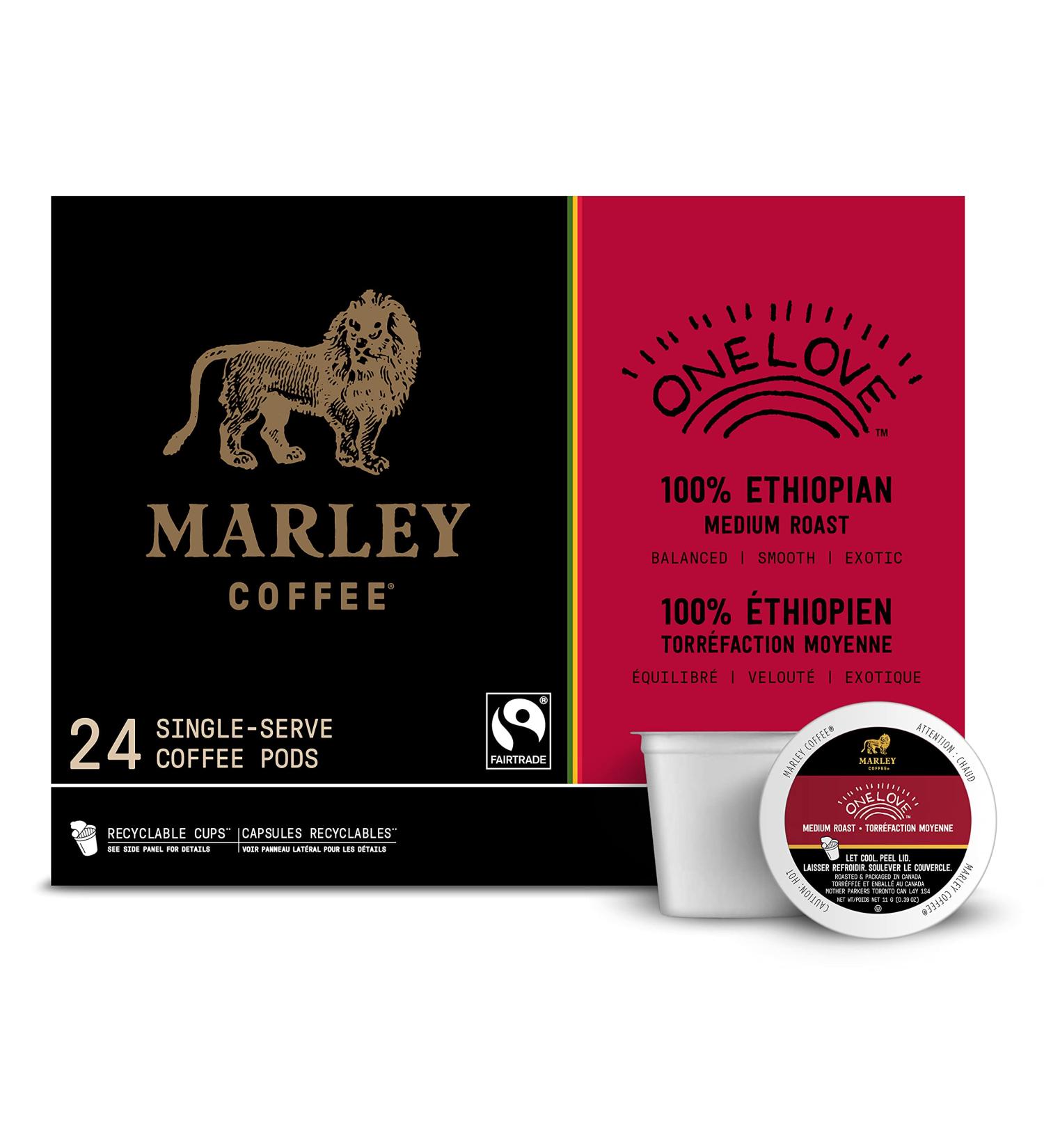 Marley Coffee Single Serve K-Cup Compatible Capsules One Love 100% Ethiopian Medium Roast 24 Count Medium Roast Coffee - Buy Online on GoSupps.com