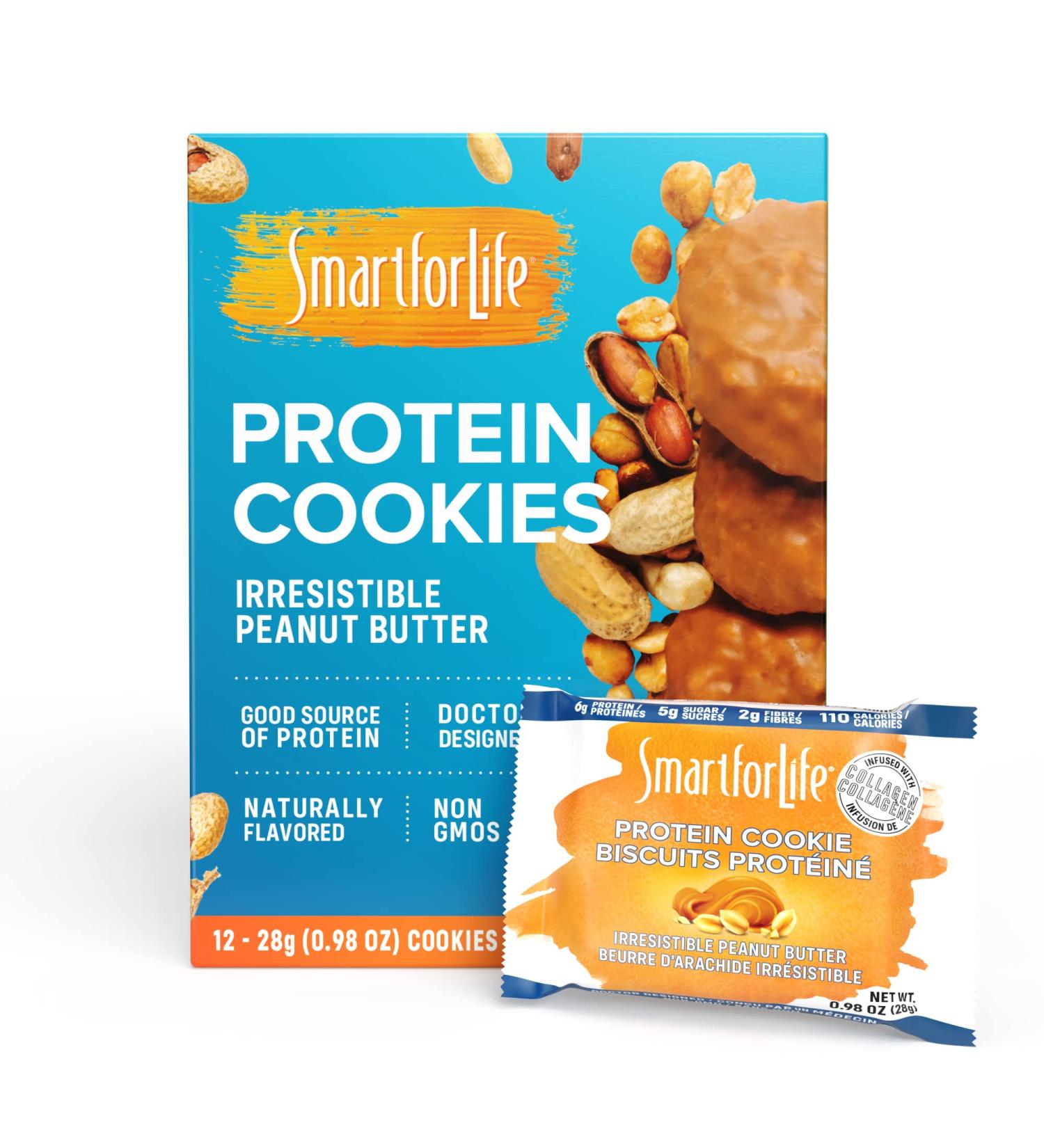 Smart for Life Peanut Butter Protein Cookies - High Protein Meal Replacement Snack with Super High Fiber - 12 Pack - Buy Online on GoSupps.com