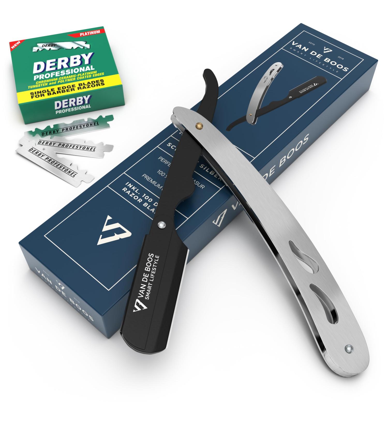Buy Van de Boos Razor Set - High-Quality Stainless Steel Beard Knife with 100 Derby Blades for Precise Wet Shaving - Perfect for Men - Buy Online on GoSupps.com