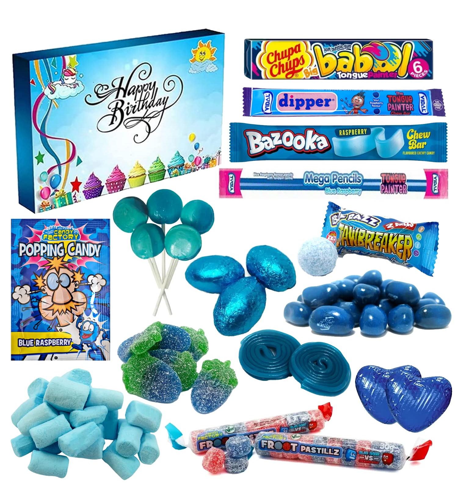 Retro Sweets & Chocolate Mixed Hamper Gift Box | Sweet treats & Chocolates |Blue Birthday Box |Perfect for kids parties Birthday| Happy Birthday Blue Colour C5 Size Stylish Unique Box (VSTAR)